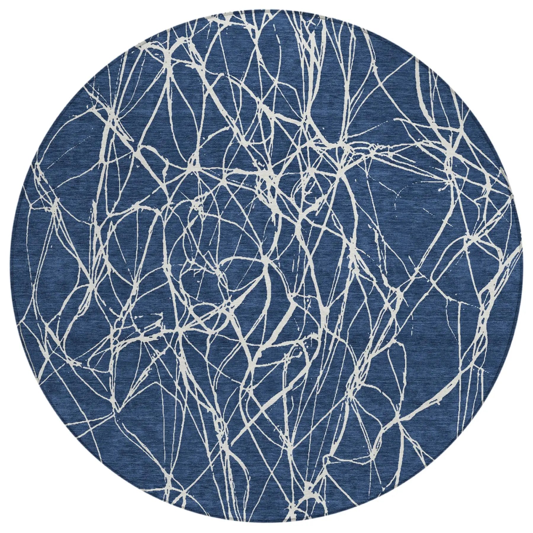 8' Navy Blue And Blue Round Abstract Washable Indoor Outdoor Area Rug Homeroots Outdoor
