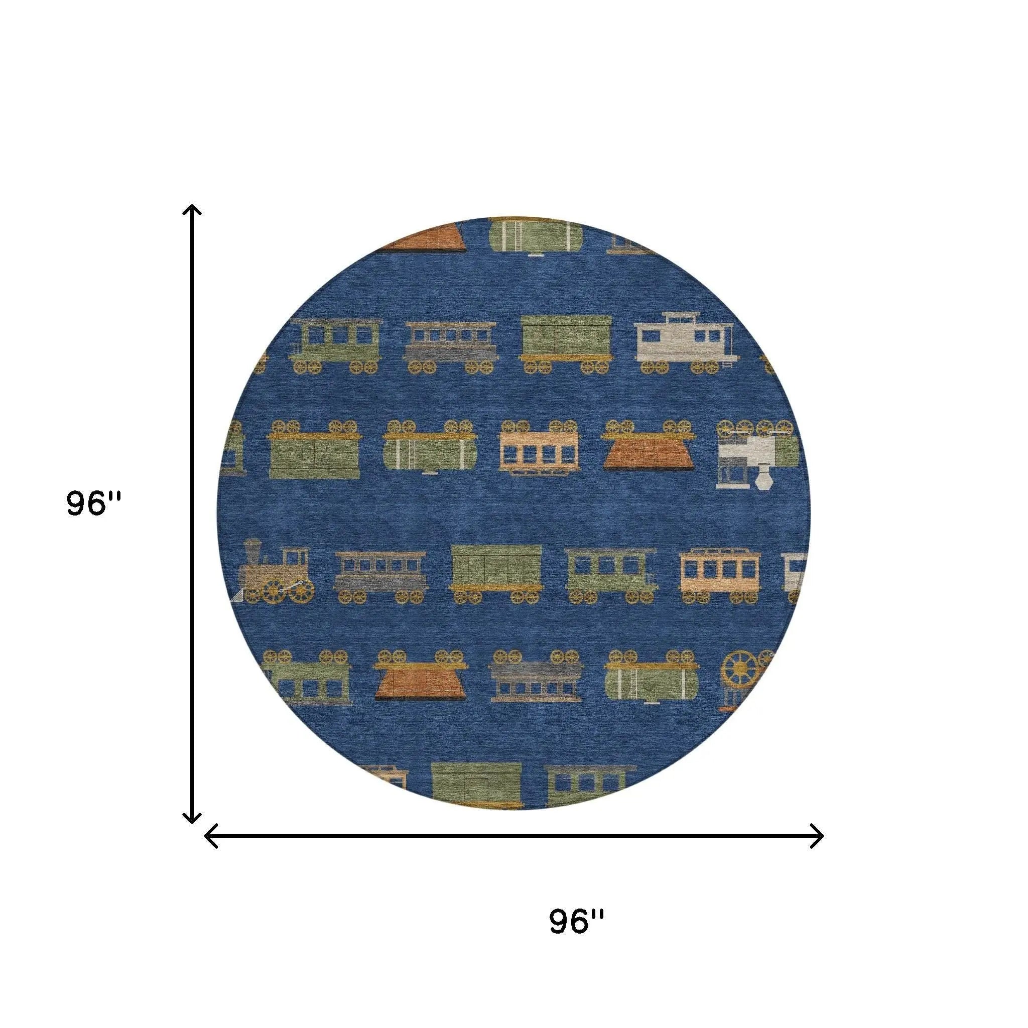 8' Navy Blue And Blue Round Abstract Washable Indoor Outdoor Area Rug Homeroots Outdoor