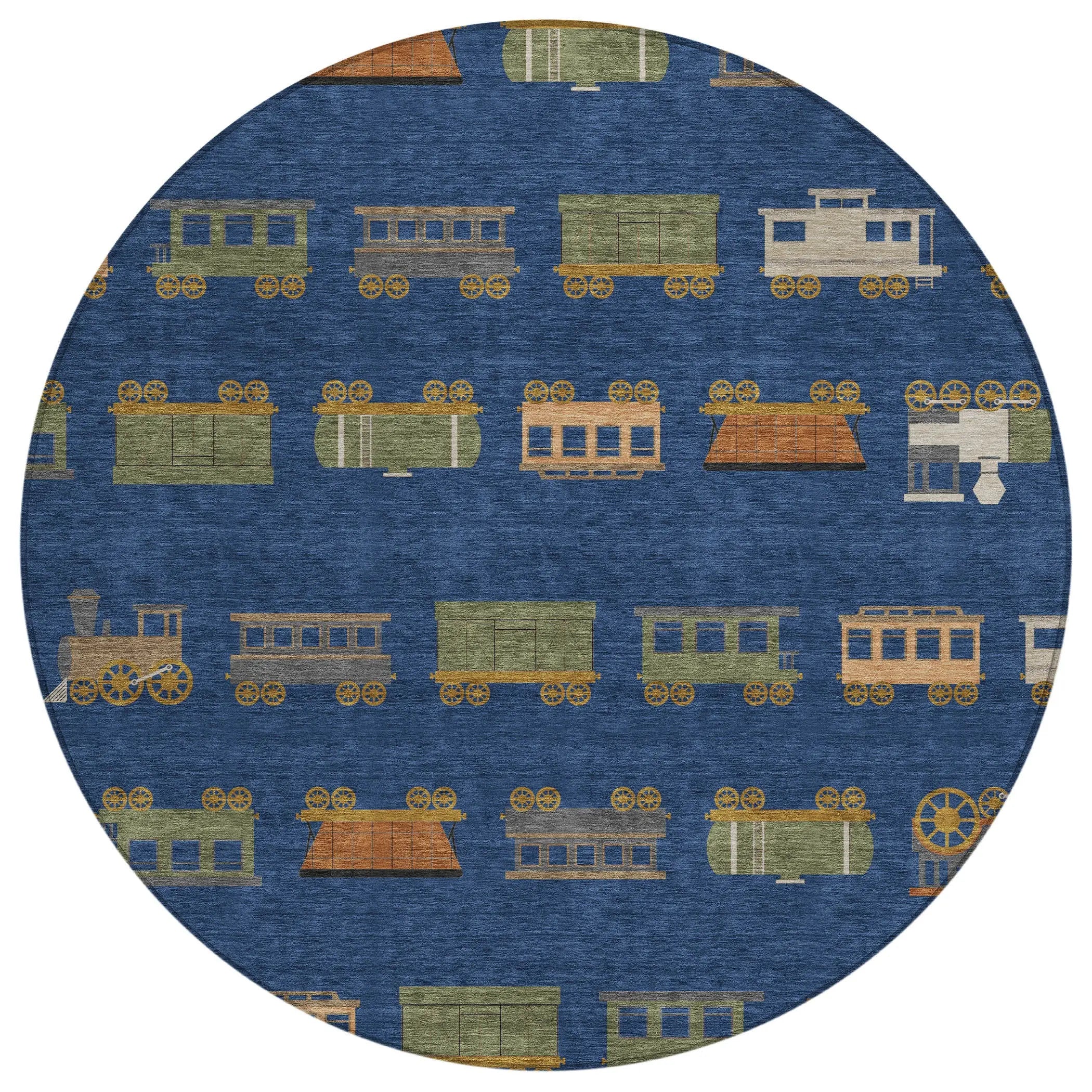 8' Navy Blue And Blue Round Abstract Washable Indoor Outdoor Area Rug Homeroots Outdoor