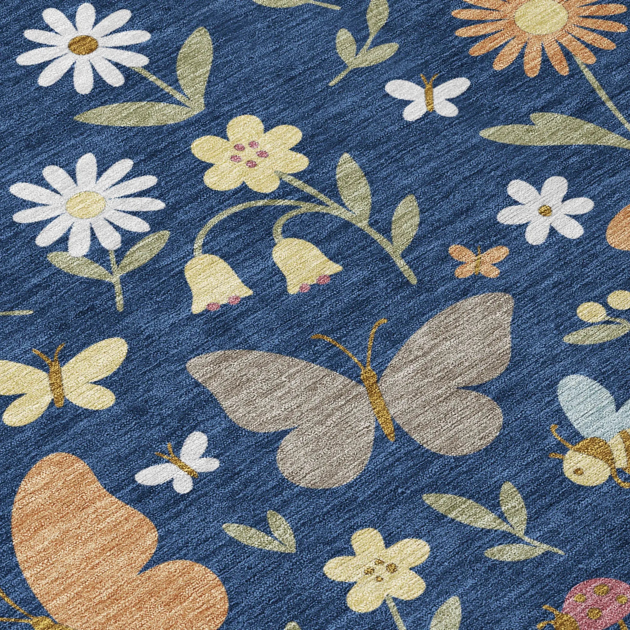8' Navy Blue And Blue Round Abstract Washable Indoor Outdoor Area Rug Homeroots Outdoor