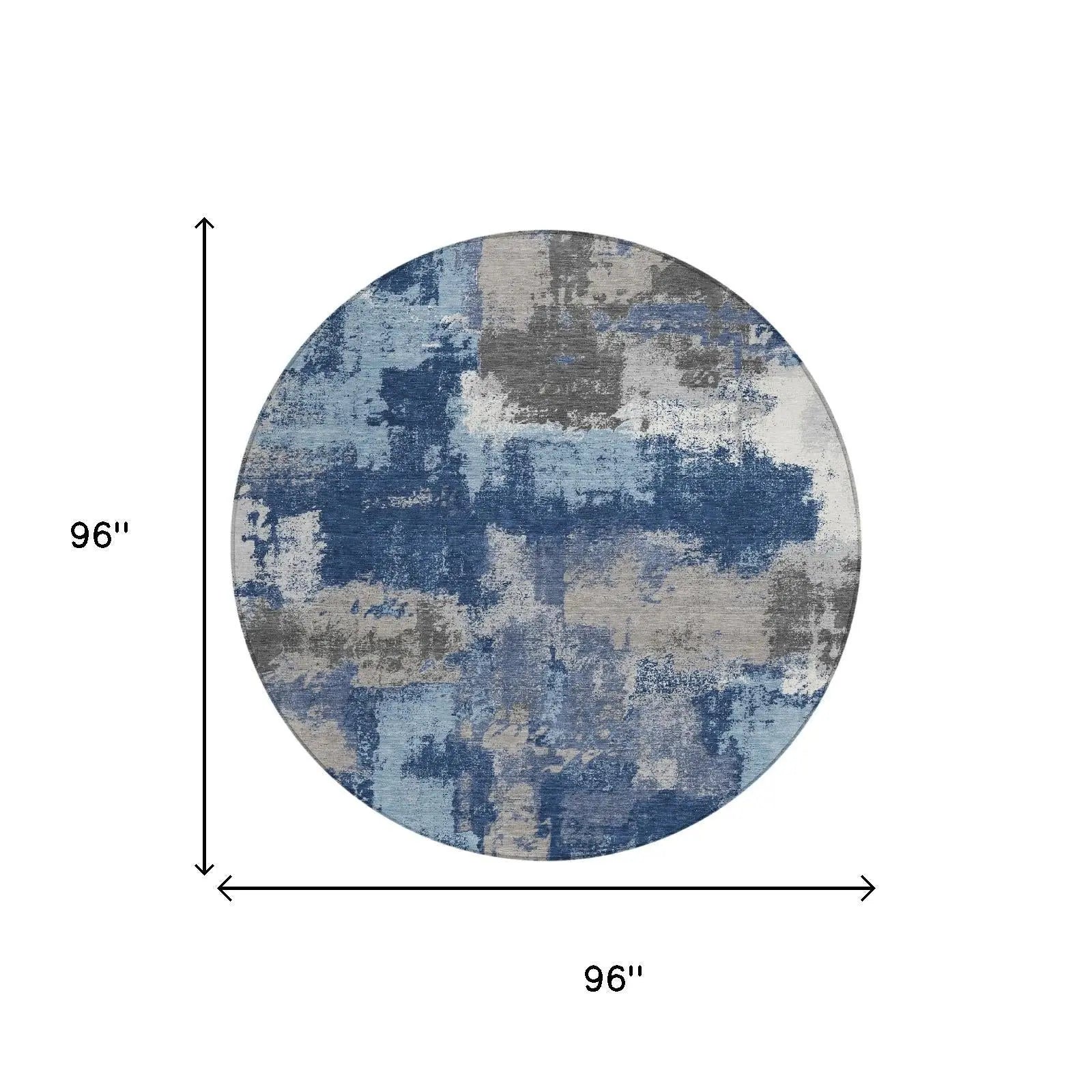 8' Navy Blue And Blue Round Abstract Washable Indoor Outdoor Area Rug Homeroots Outdoor