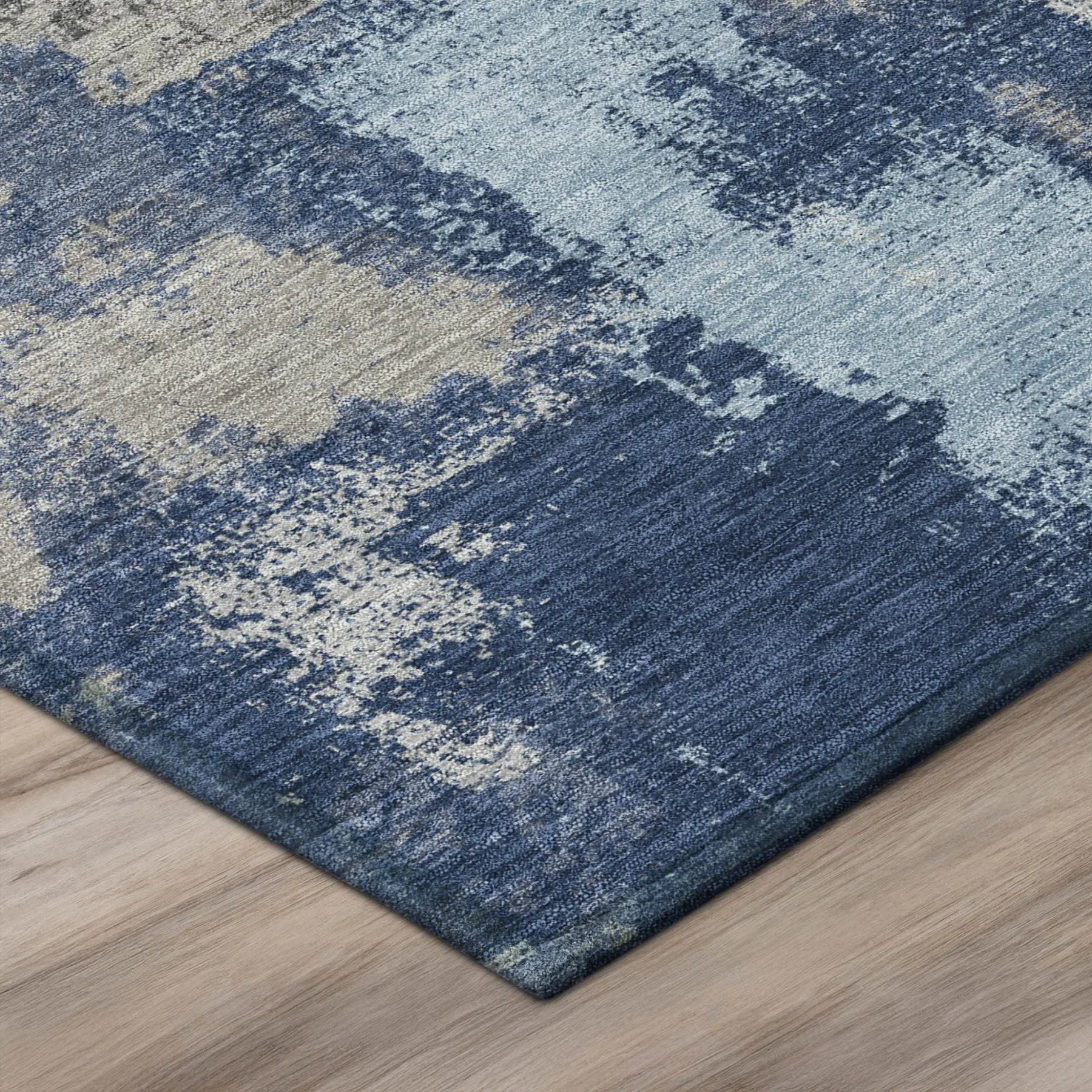 8' Navy Blue And Blue Round Abstract Washable Indoor Outdoor Area Rug Homeroots Outdoor