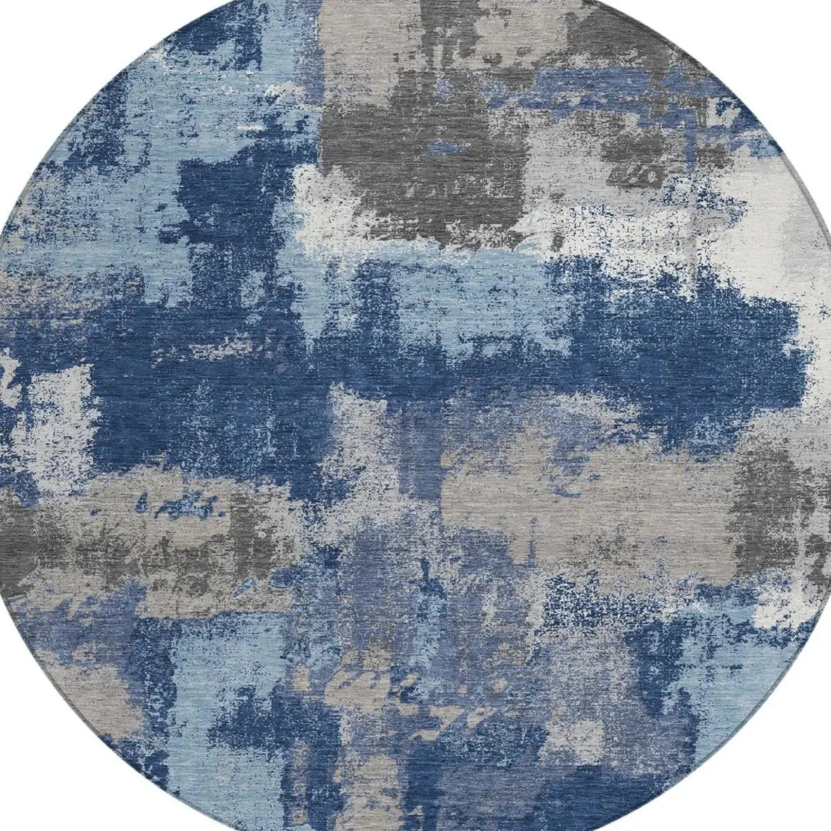 8' Navy Blue And Blue Round Abstract Washable Indoor Outdoor Area Rug Homeroots Outdoor