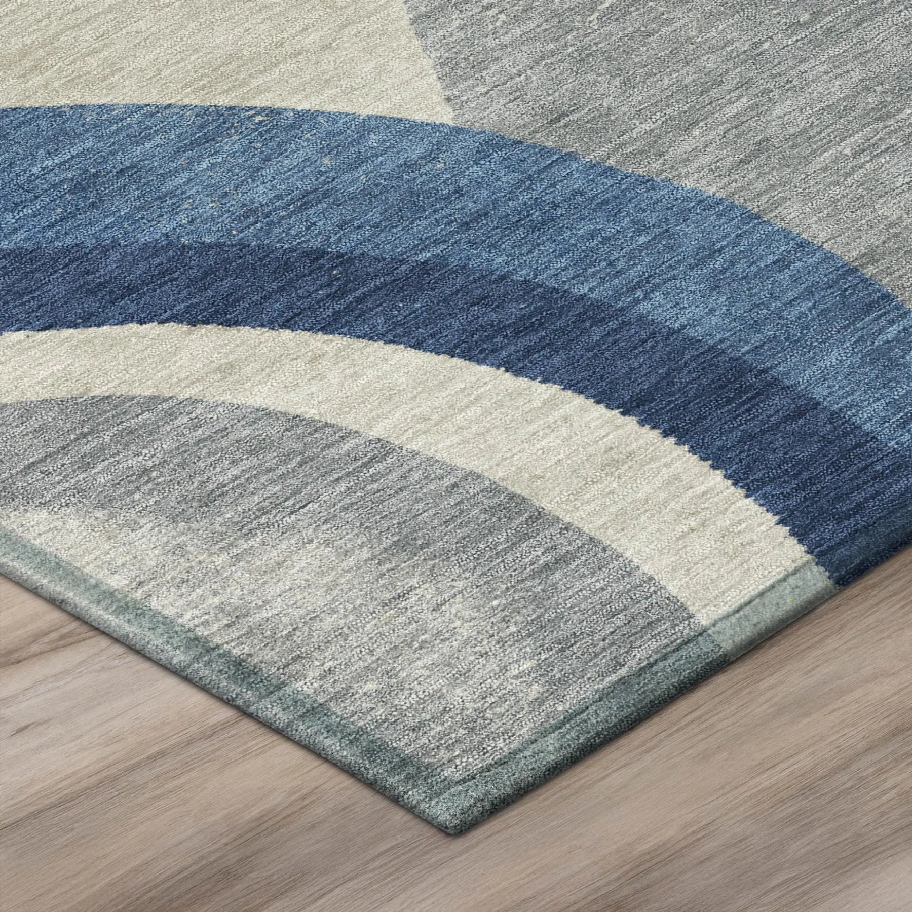 8' Navy Blue And Blue Round Abstract Washable Indoor Outdoor Area Rug Homeroots Outdoor