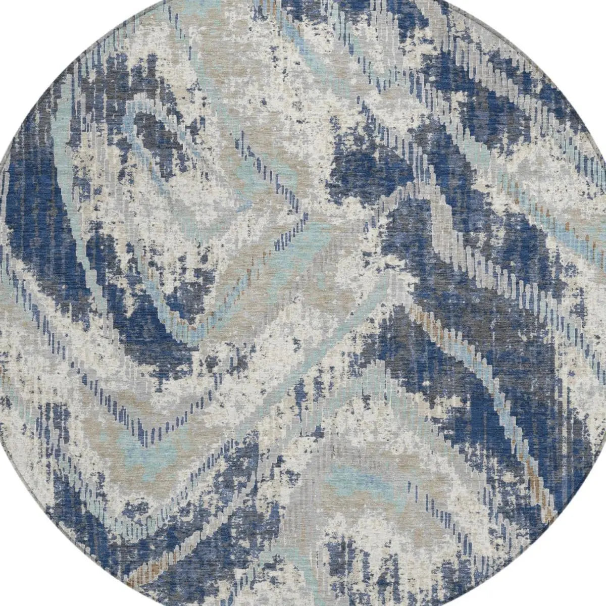 8' Navy Blue And Blue Round Abstract Washable Indoor Outdoor Area Rug Homeroots Outdoor