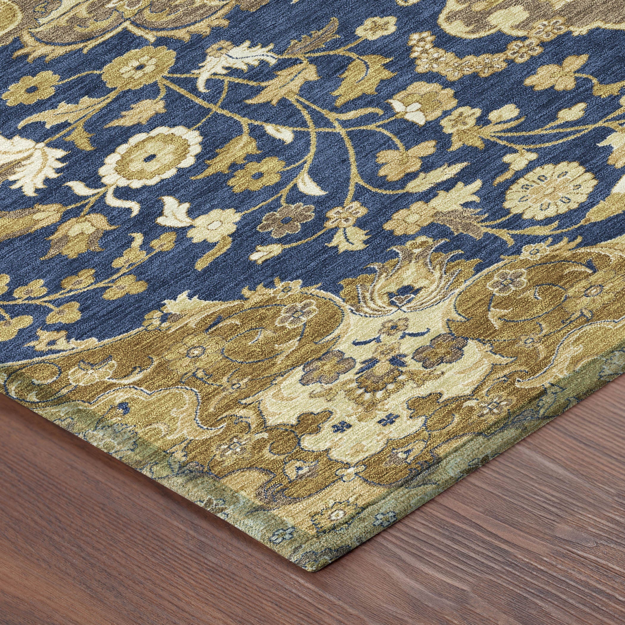 8' Navy Blue And Blue Round Damask Washable Indoor Outdoor Area Rug Homeroots Outdoor