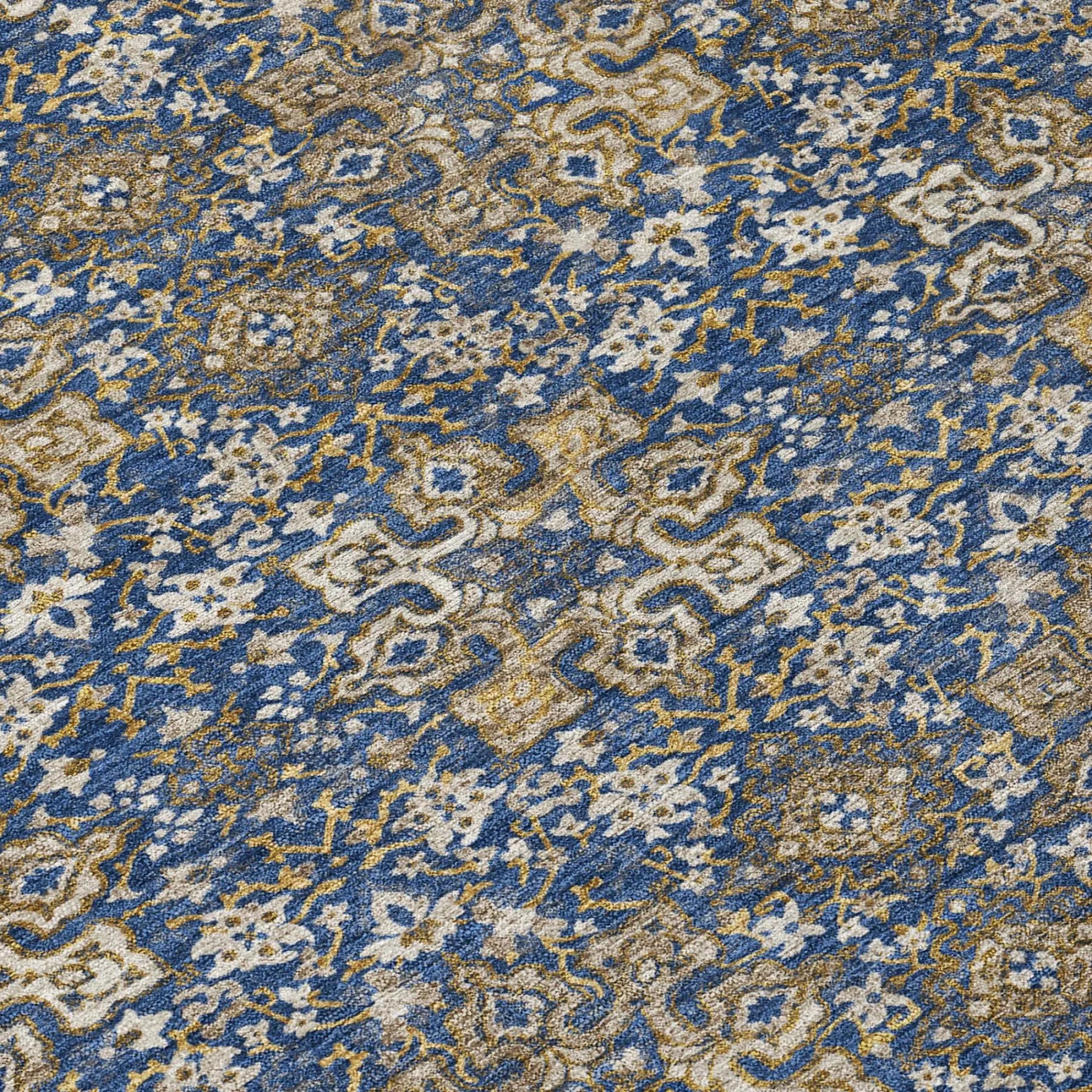 8' Navy Blue And Blue Round Damask Washable Indoor Outdoor Area Rug Homeroots Outdoor