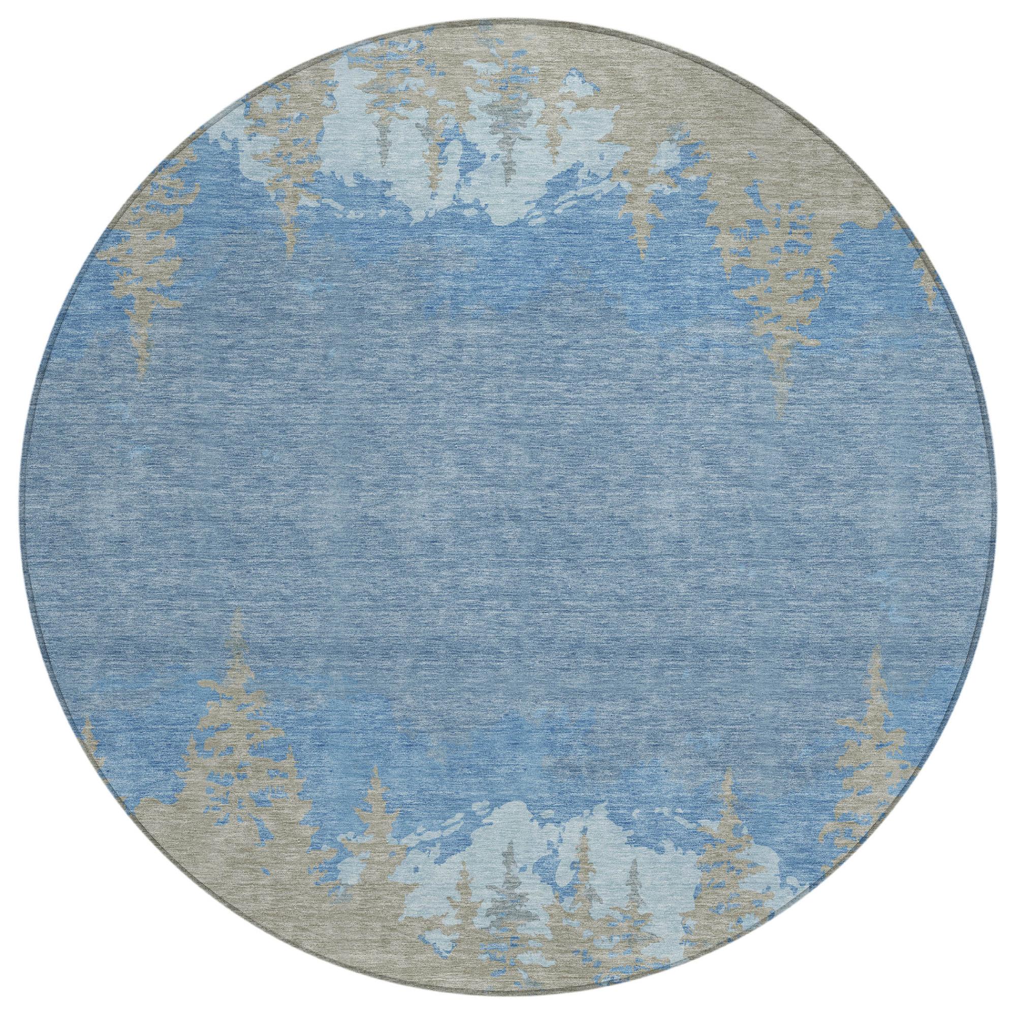8' Navy Blue And Blue Round Floral Washable Indoor Outdoor Area Rug Homeroots Outdoor