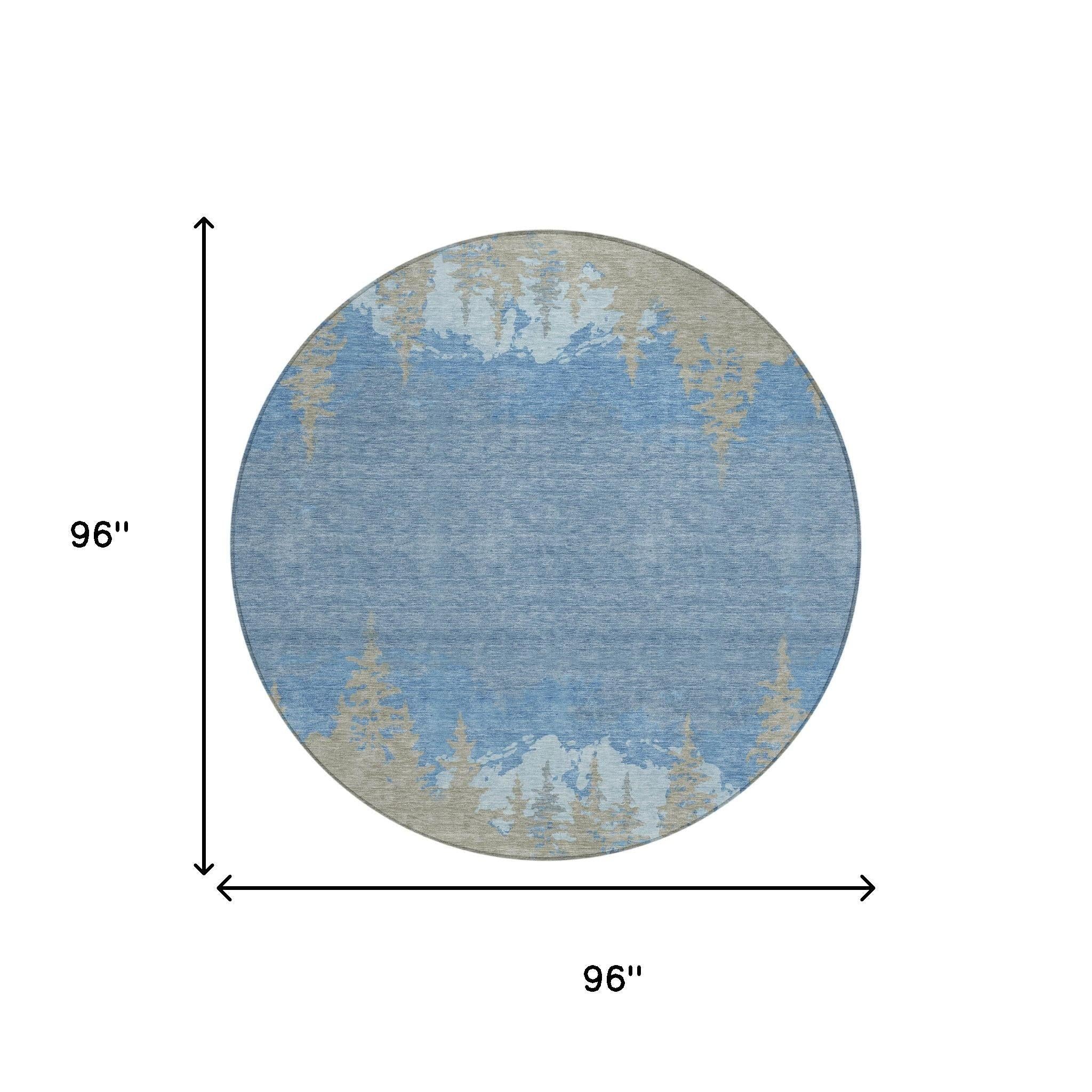 8' Navy Blue And Blue Round Floral Washable Indoor Outdoor Area Rug Homeroots Outdoor