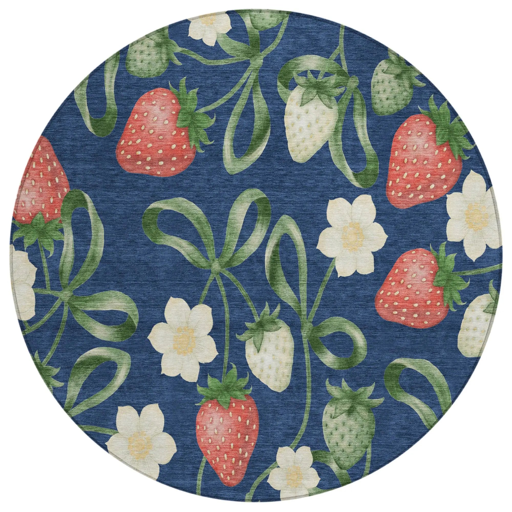 8' Navy Blue And Blue Round Floral Washable Indoor Outdoor Area Rug Homeroots Outdoor