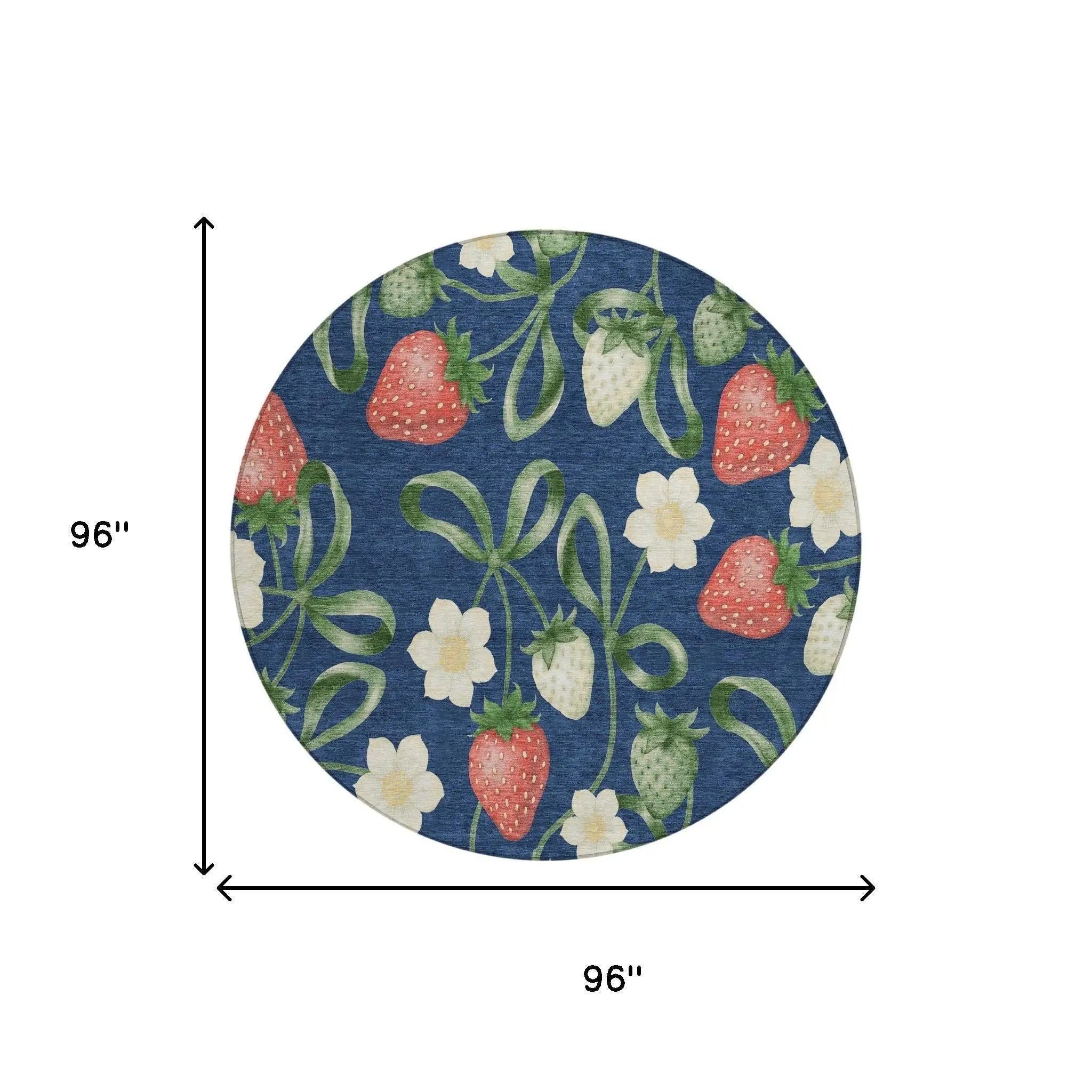 8' Navy Blue And Blue Round Floral Washable Indoor Outdoor Area Rug Homeroots Outdoor