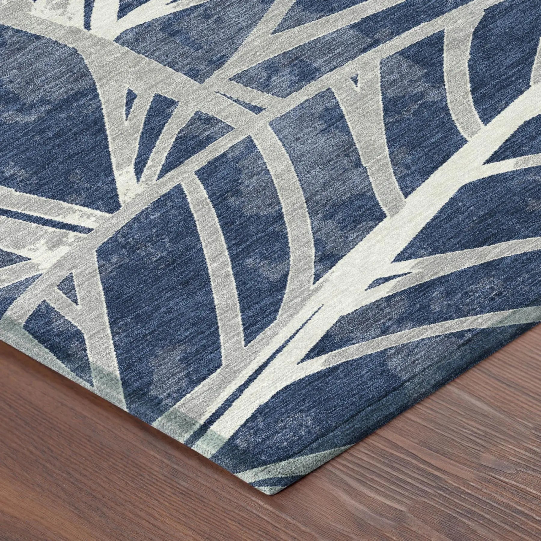 8' Navy Blue And Blue Round Floral Washable Indoor Outdoor Area Rug Homeroots Outdoor