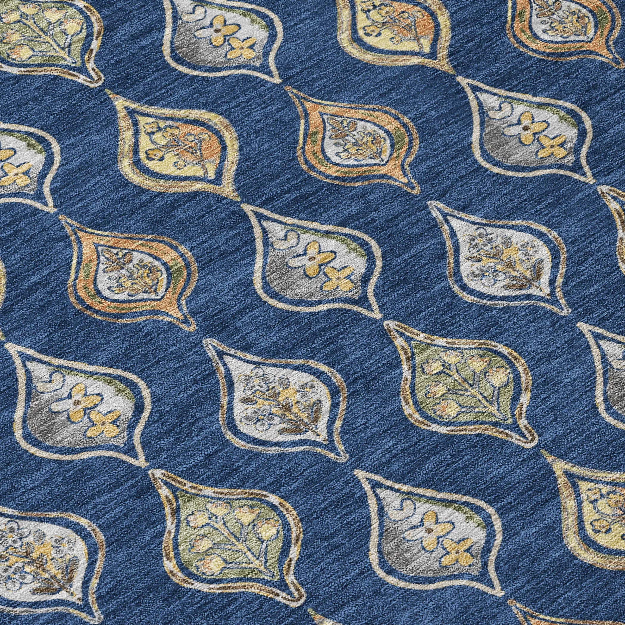8' Navy Blue And Blue Round Floral Washable Indoor Outdoor Area Rug Homeroots Outdoor