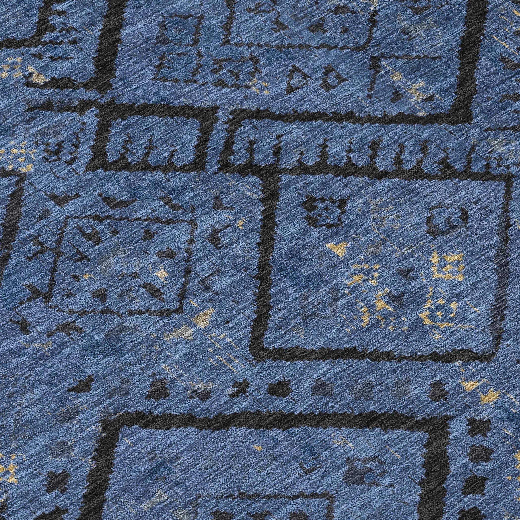 8' Navy Blue And Blue Round Geometric Washable Indoor Outdoor Area Rug Homeroots Outdoor