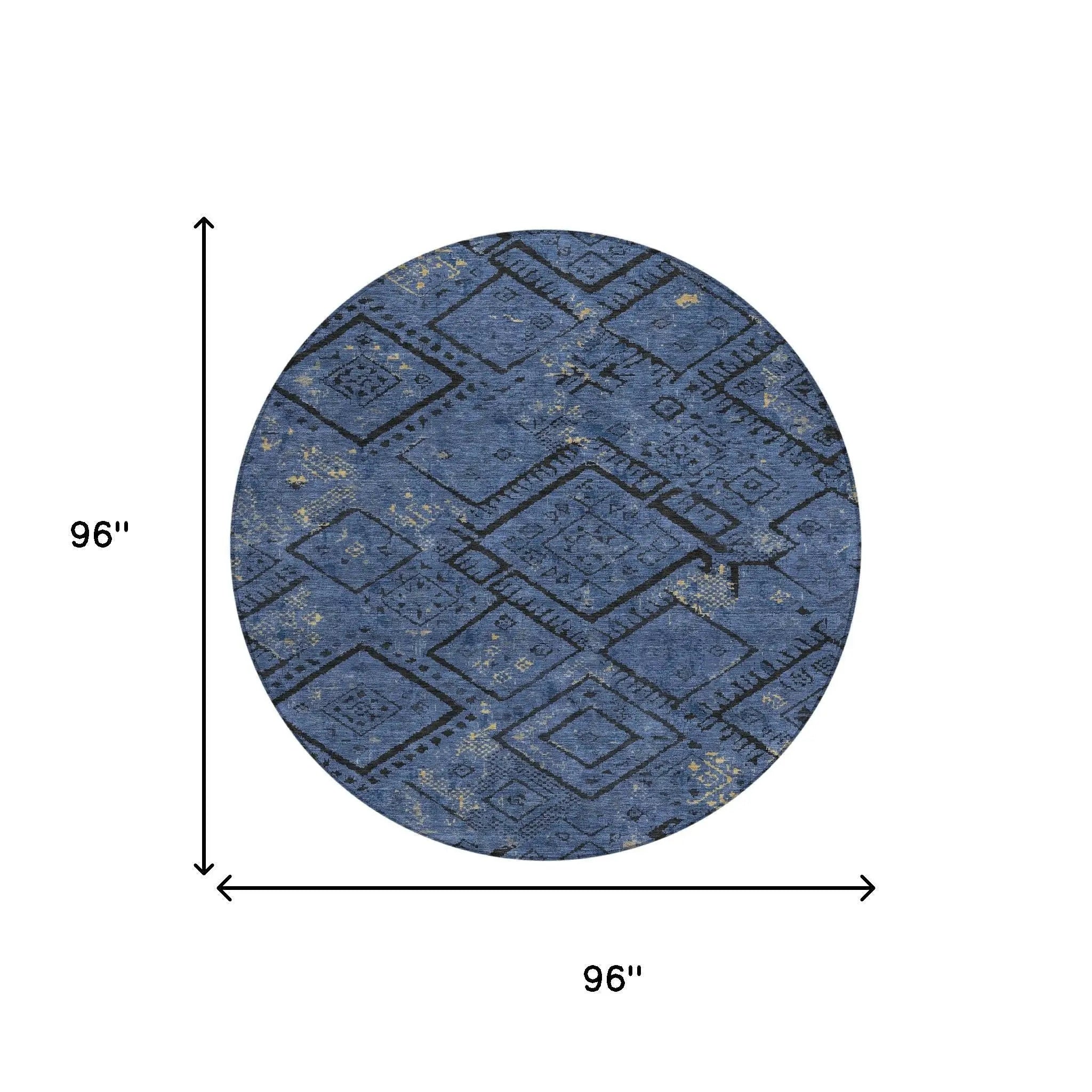 8' Navy Blue And Blue Round Geometric Washable Indoor Outdoor Area Rug Homeroots Outdoor
