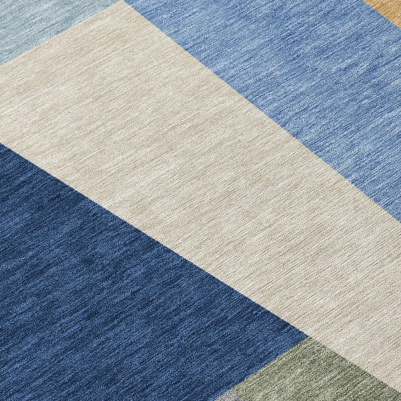 8' Navy Blue And Blue Round Geometric Washable Indoor Outdoor Area Rug Homeroots Outdoor