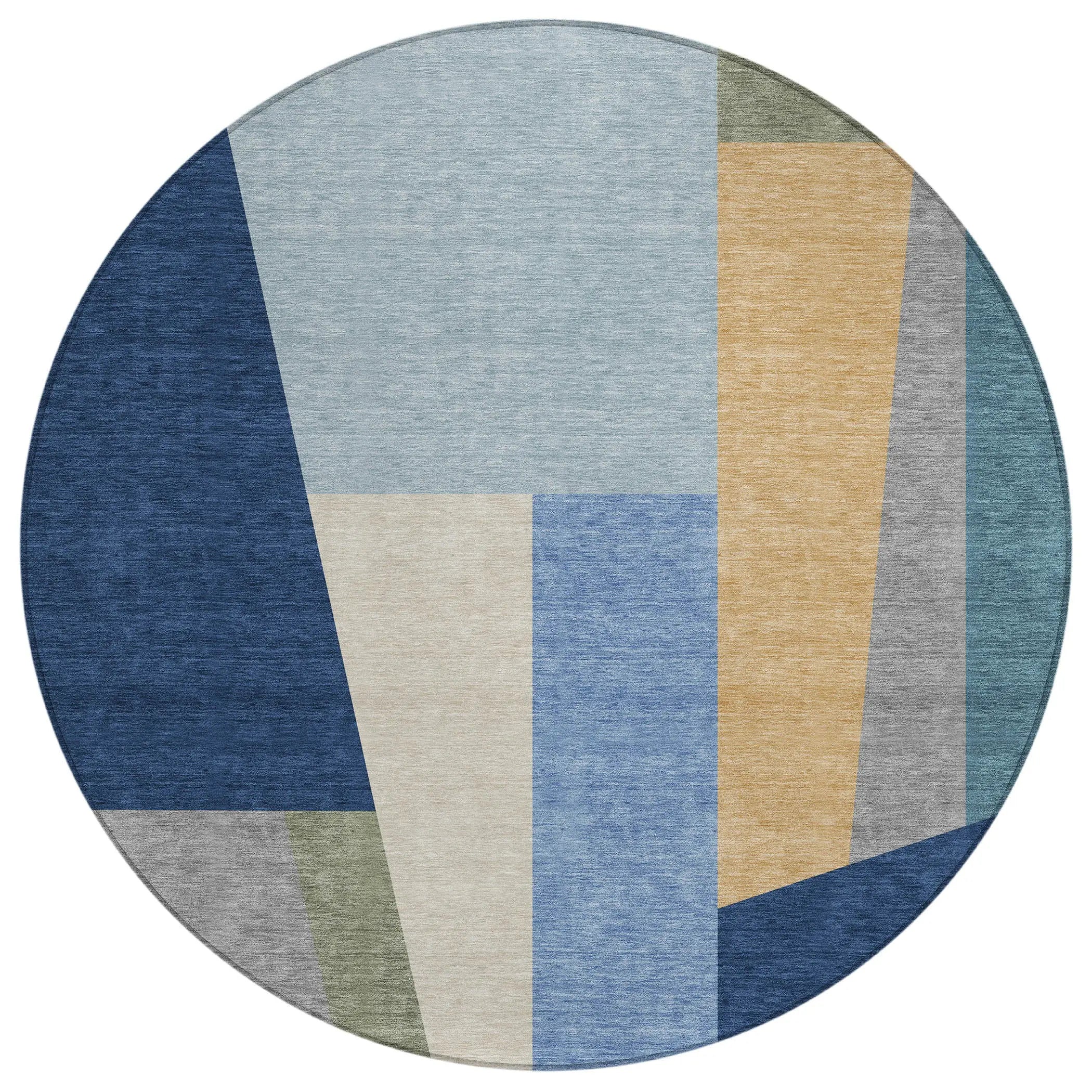 8' Navy Blue And Blue Round Geometric Washable Indoor Outdoor Area Rug Homeroots Outdoor