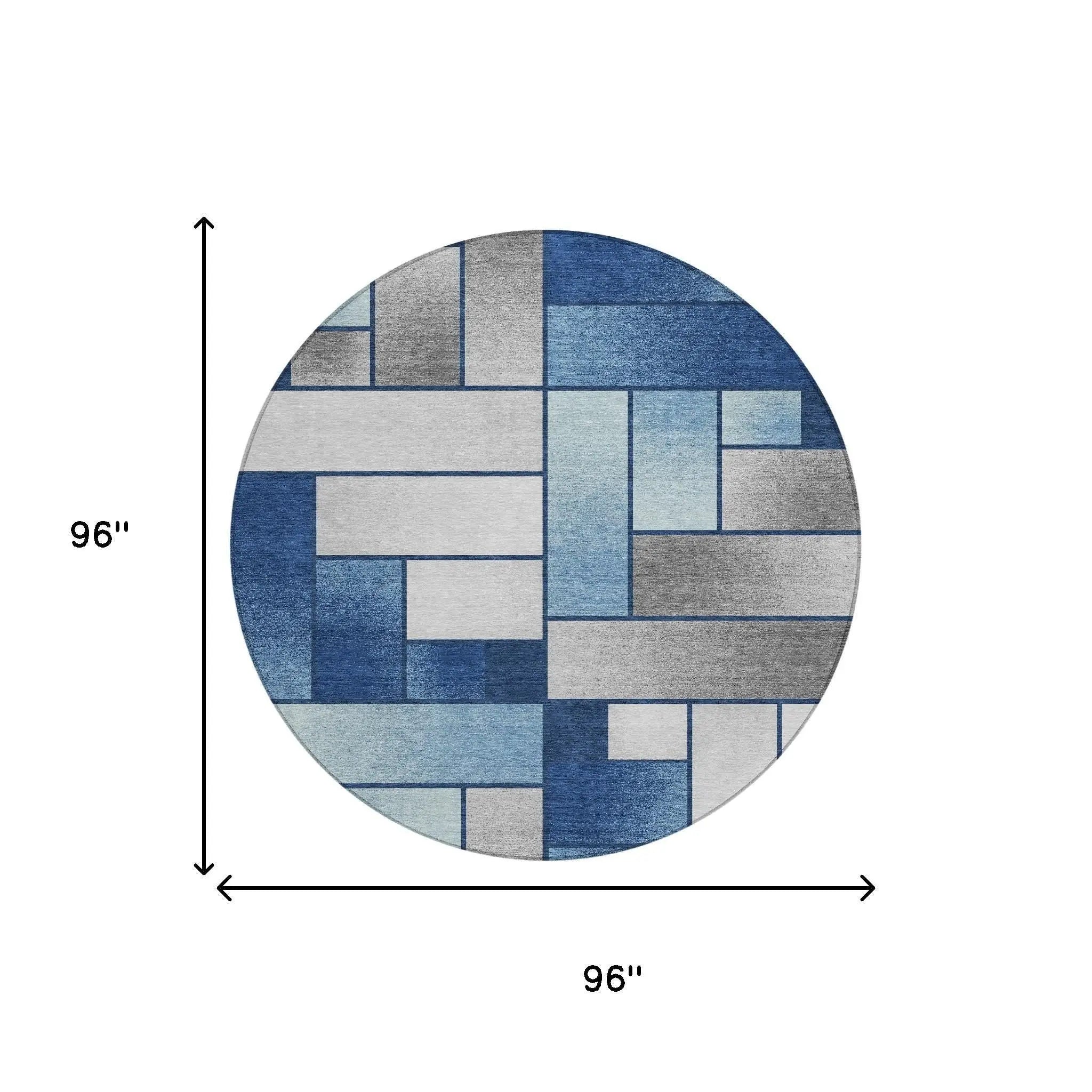 8' Navy Blue And Blue Round Geometric Washable Indoor Outdoor Area Rug Homeroots Outdoor