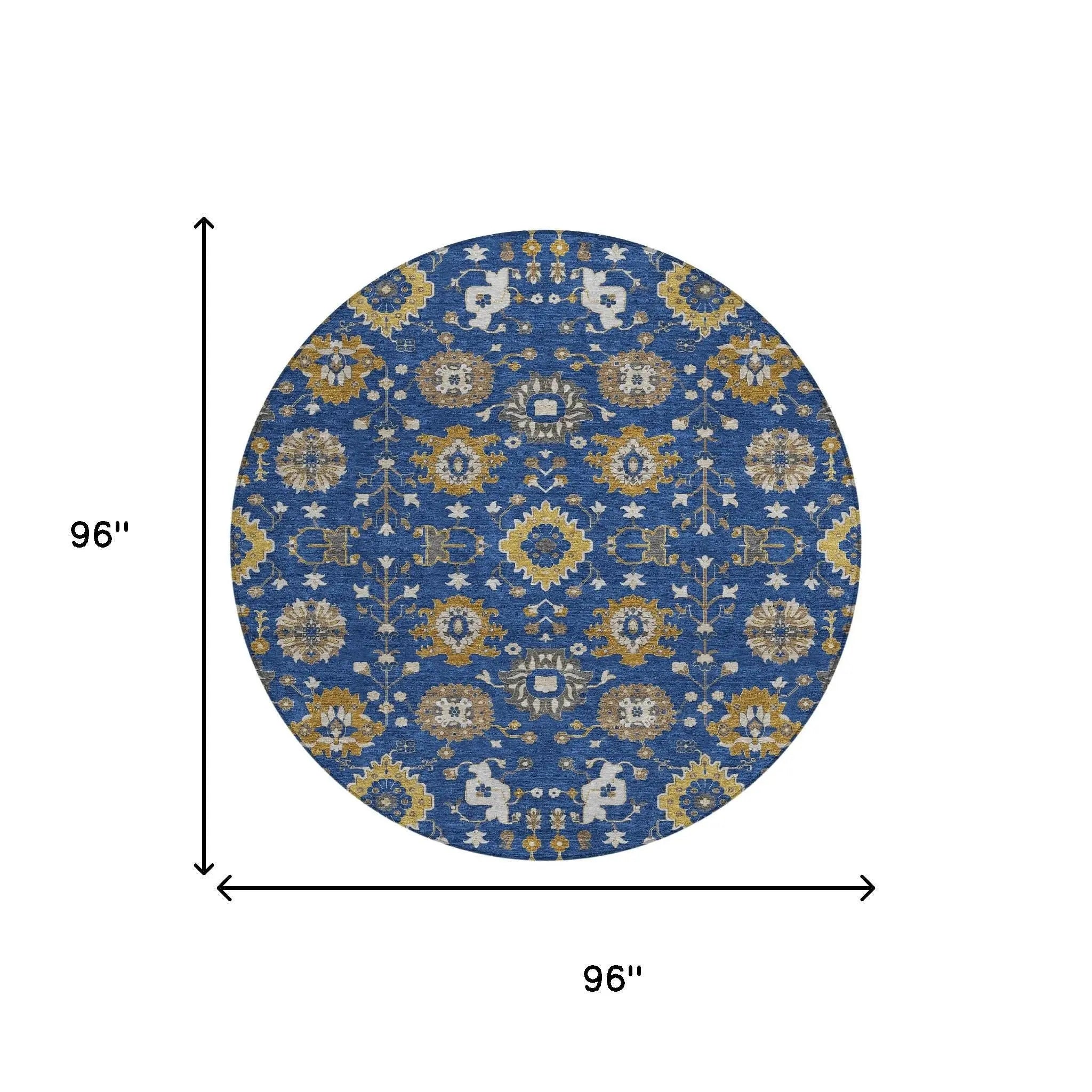 8' Navy Blue And Blue Round Geometric Washable Indoor Outdoor Area Rug Homeroots Outdoor
