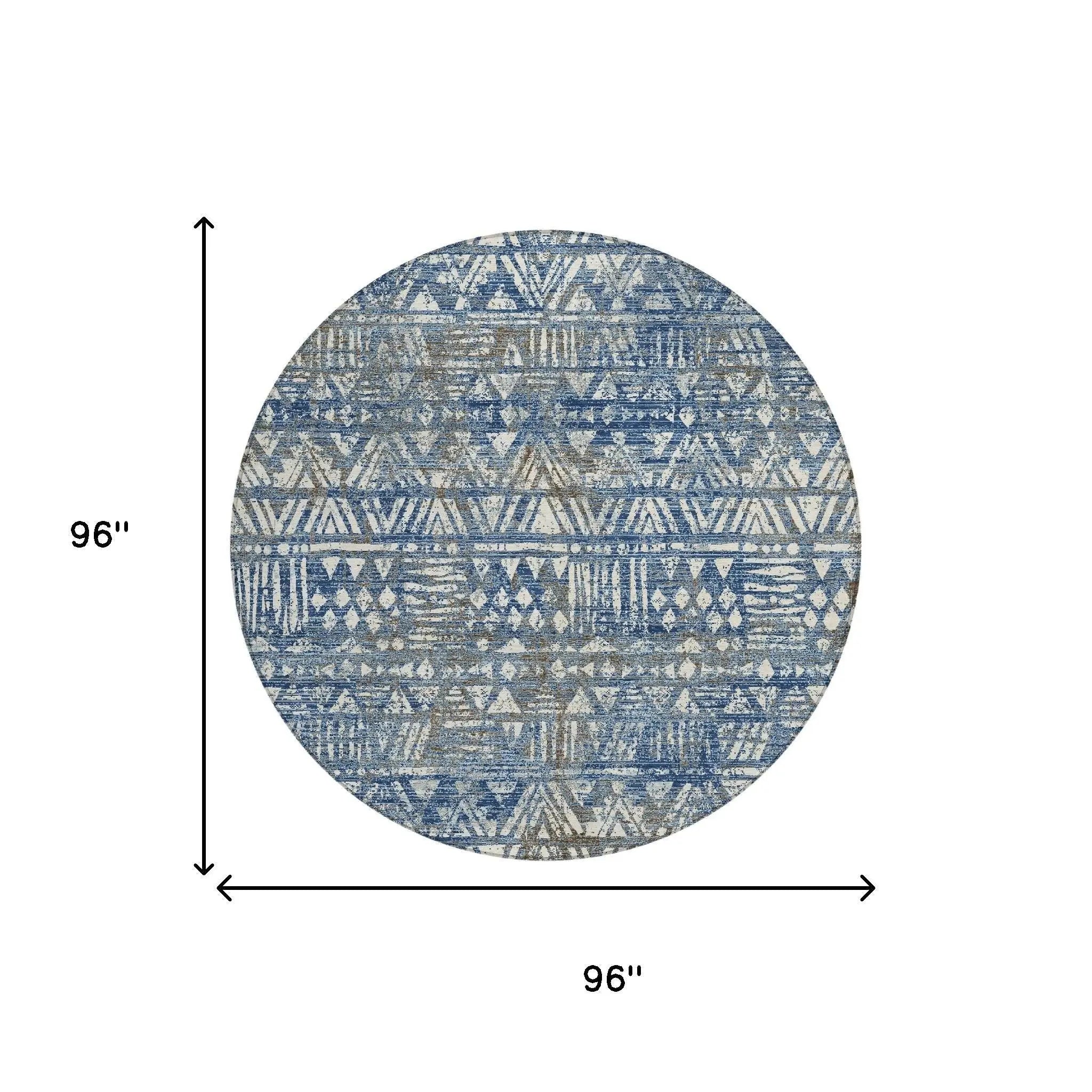 8' Navy Blue And Blue Round Geometric Washable Indoor Outdoor Area Rug Homeroots Outdoor