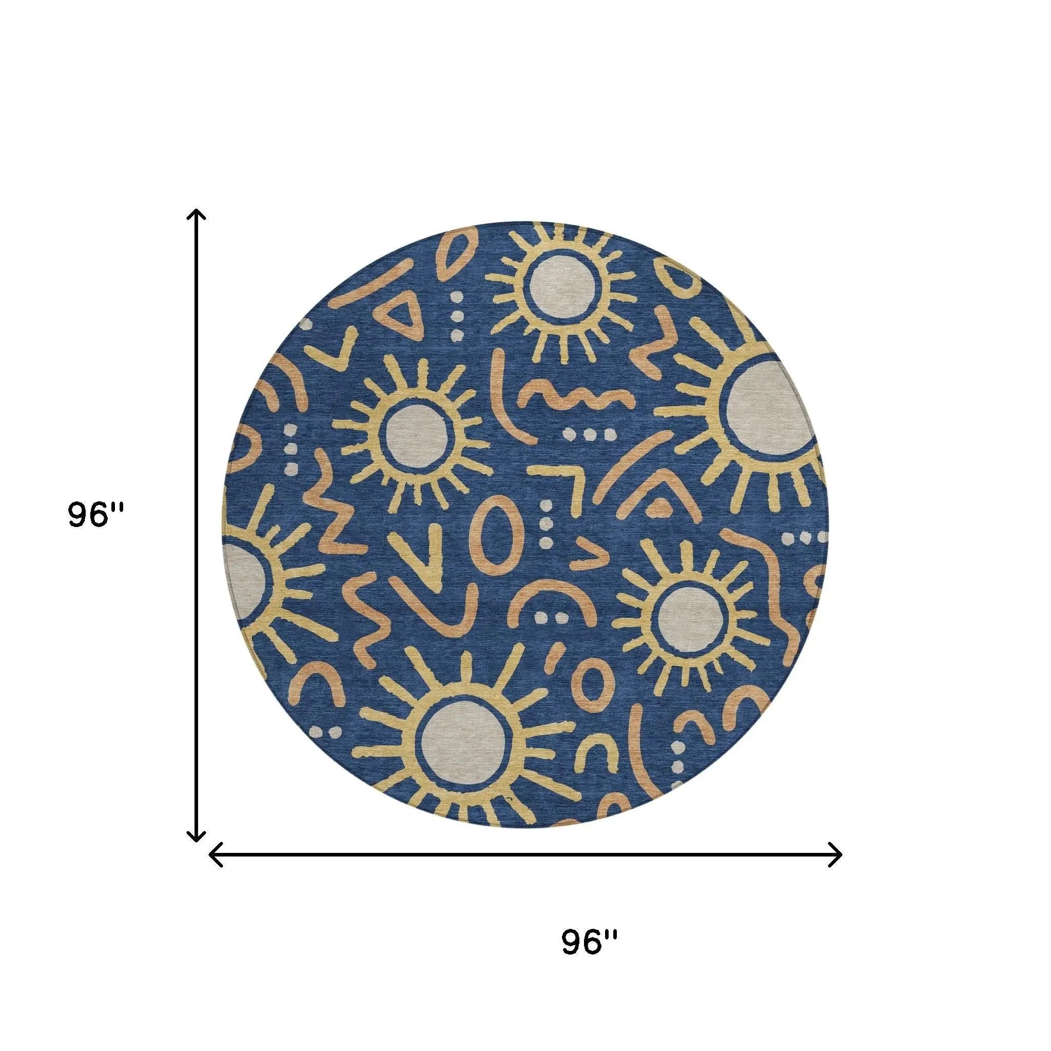 8' Navy Blue And Blue Round Geometric Washable Indoor Outdoor Area Rug Homeroots Outdoor