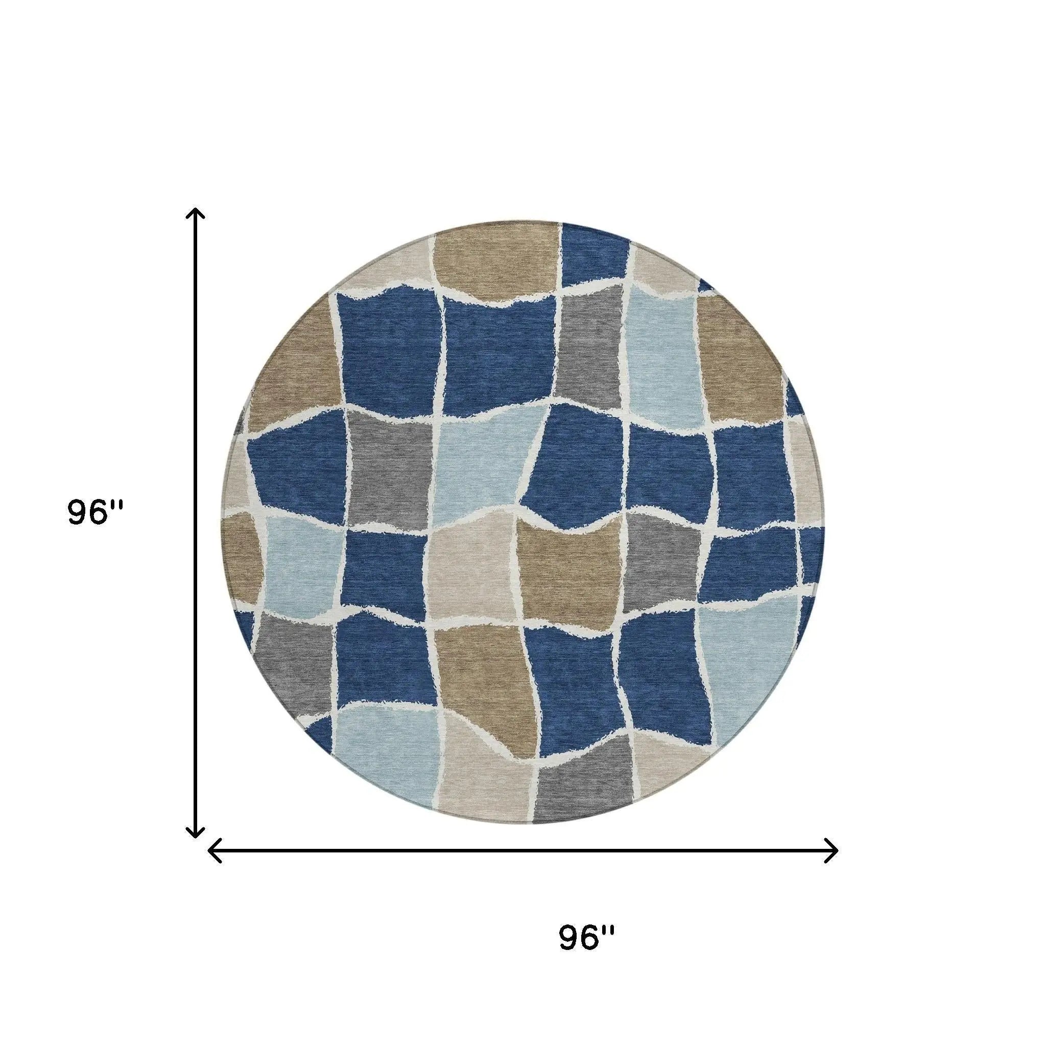 8' Navy Blue And Blue Round Geometric Washable Indoor Outdoor Area Rug Homeroots Outdoor