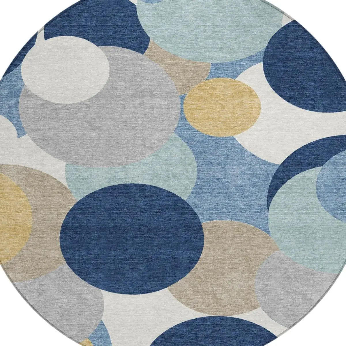 8' Navy Blue And Blue Round Geometric Washable Indoor Outdoor Area Rug Homeroots Outdoor