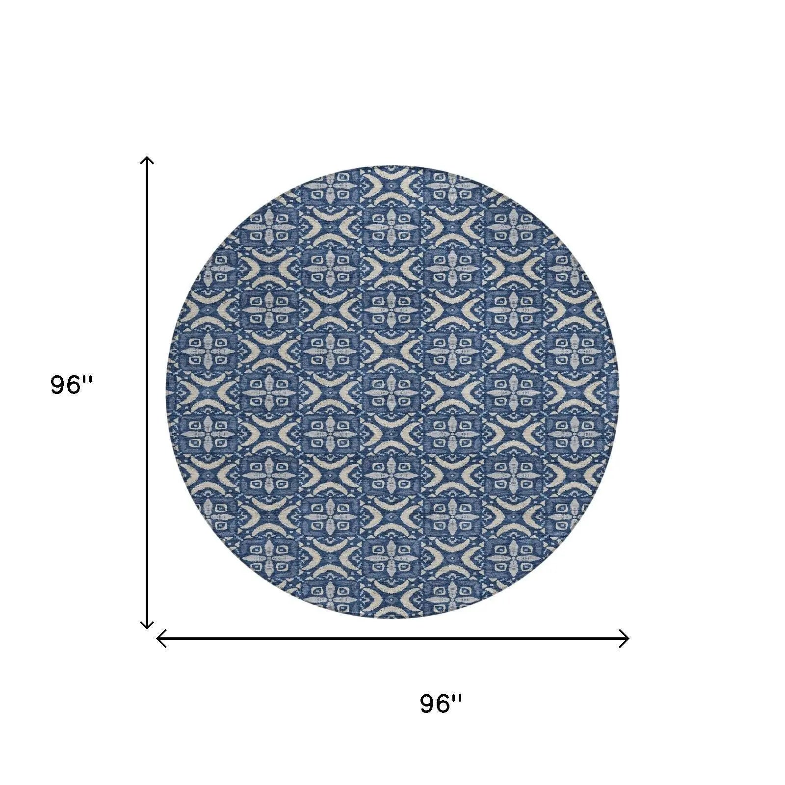 8' Navy Blue And Blue Round Geometric Washable Indoor Outdoor Area Rug Homeroots Outdoor