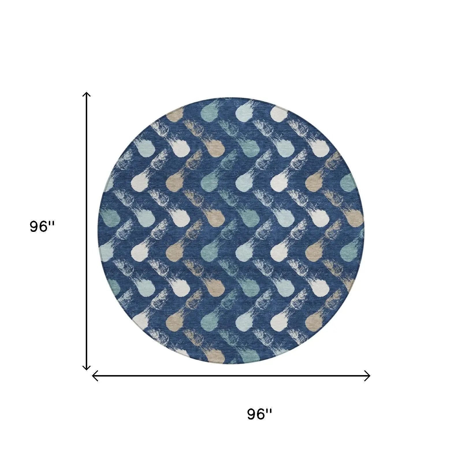 8' Navy Blue And Blue Round Geometric Washable Indoor Outdoor Area Rug Homeroots Outdoor