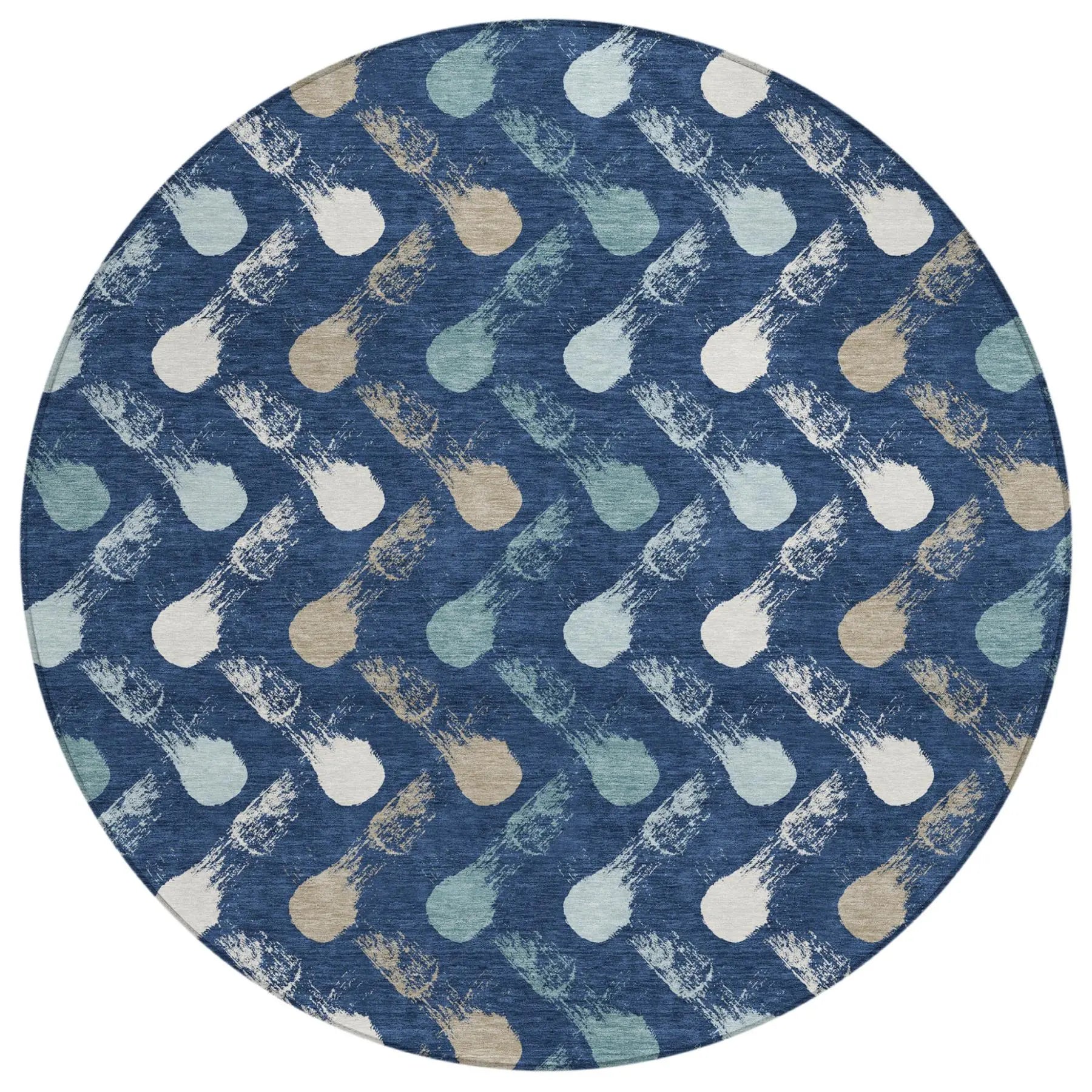 8' Navy Blue And Blue Round Geometric Washable Indoor Outdoor Area Rug Homeroots Outdoor