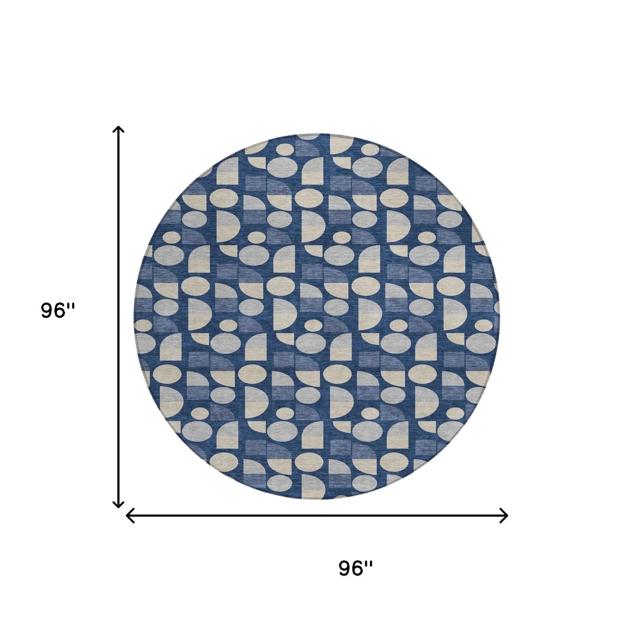 8' Navy Blue And Blue Round Geometric Washable Indoor Outdoor Area Rug Homeroots Outdoor