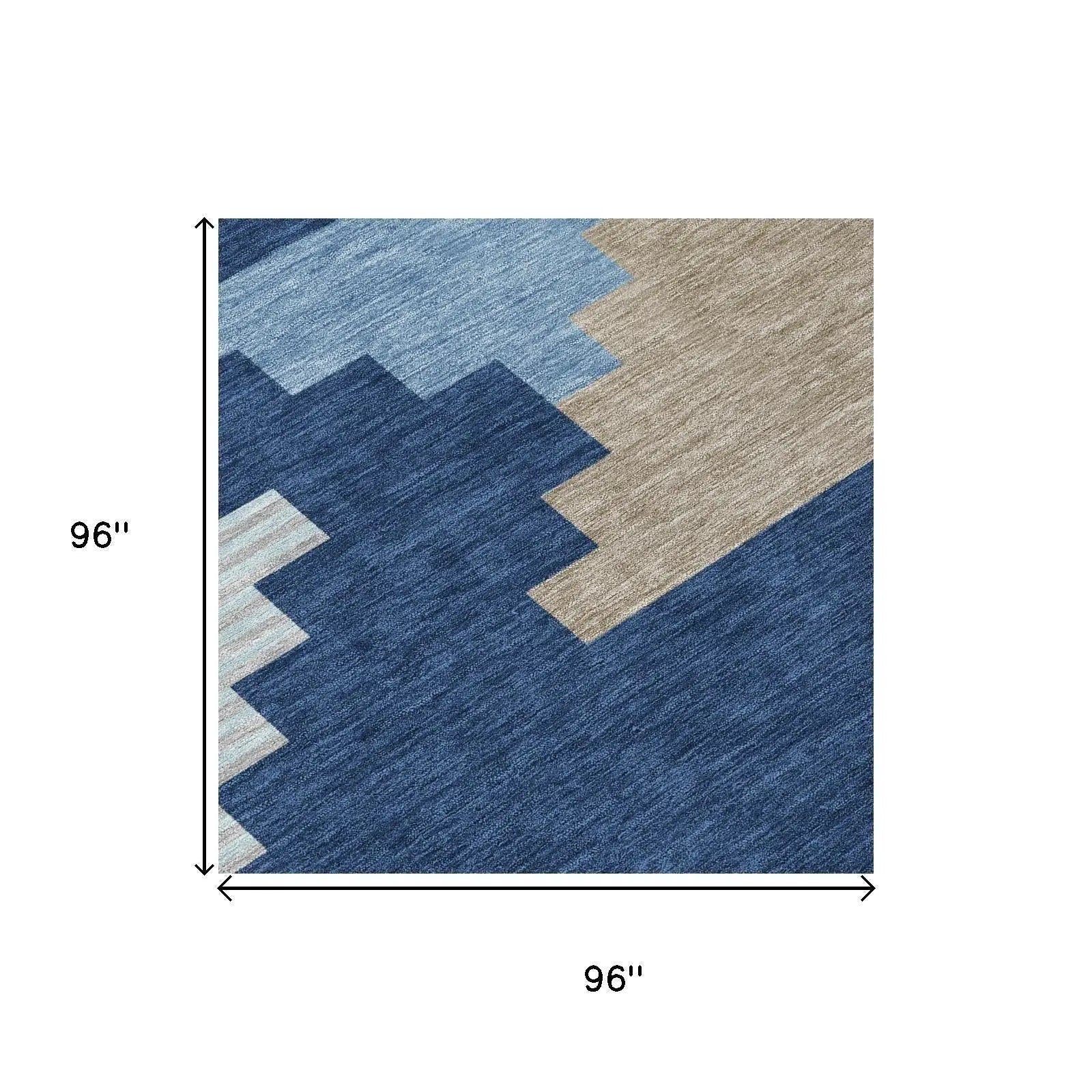 8' Navy Blue And Blue Round Geometric Washable Indoor Outdoor Area Rug Homeroots Outdoor