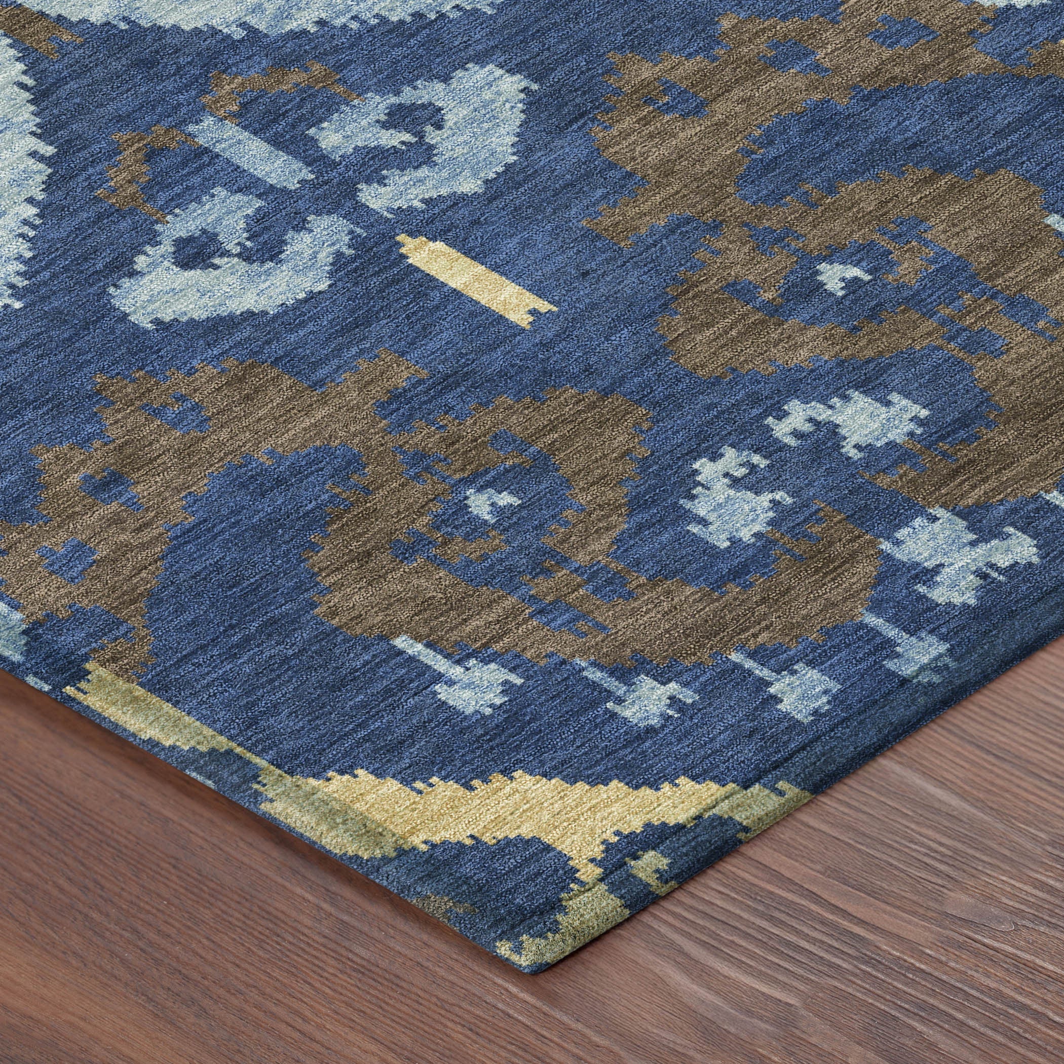 8' Navy Blue And Blue Round Ikat Washable Indoor Outdoor Area Rug Homeroots Outdoor