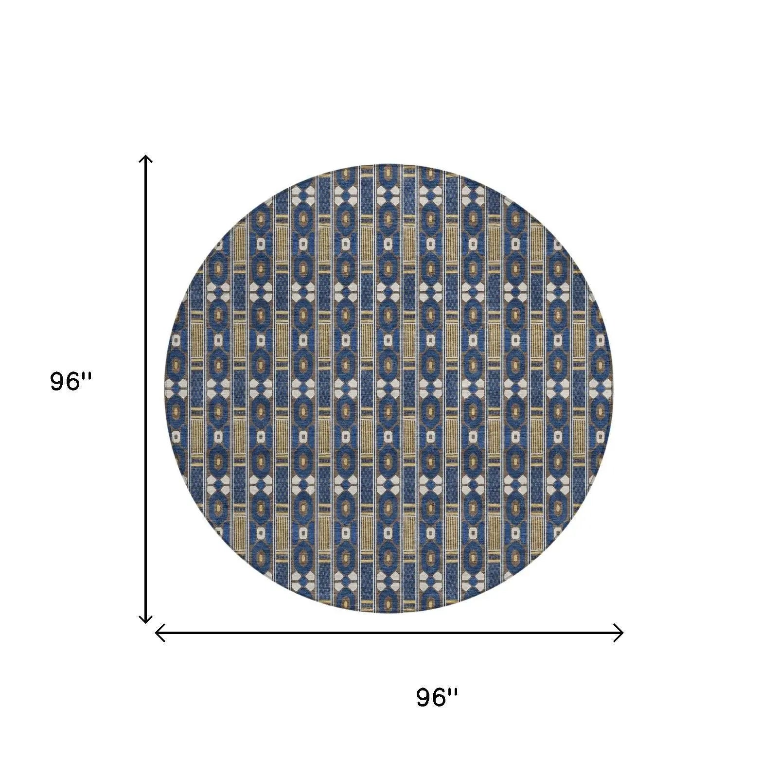 8' Navy Blue And Blue Round Striped Washable Indoor Outdoor Area Rug Homeroots Outdoor