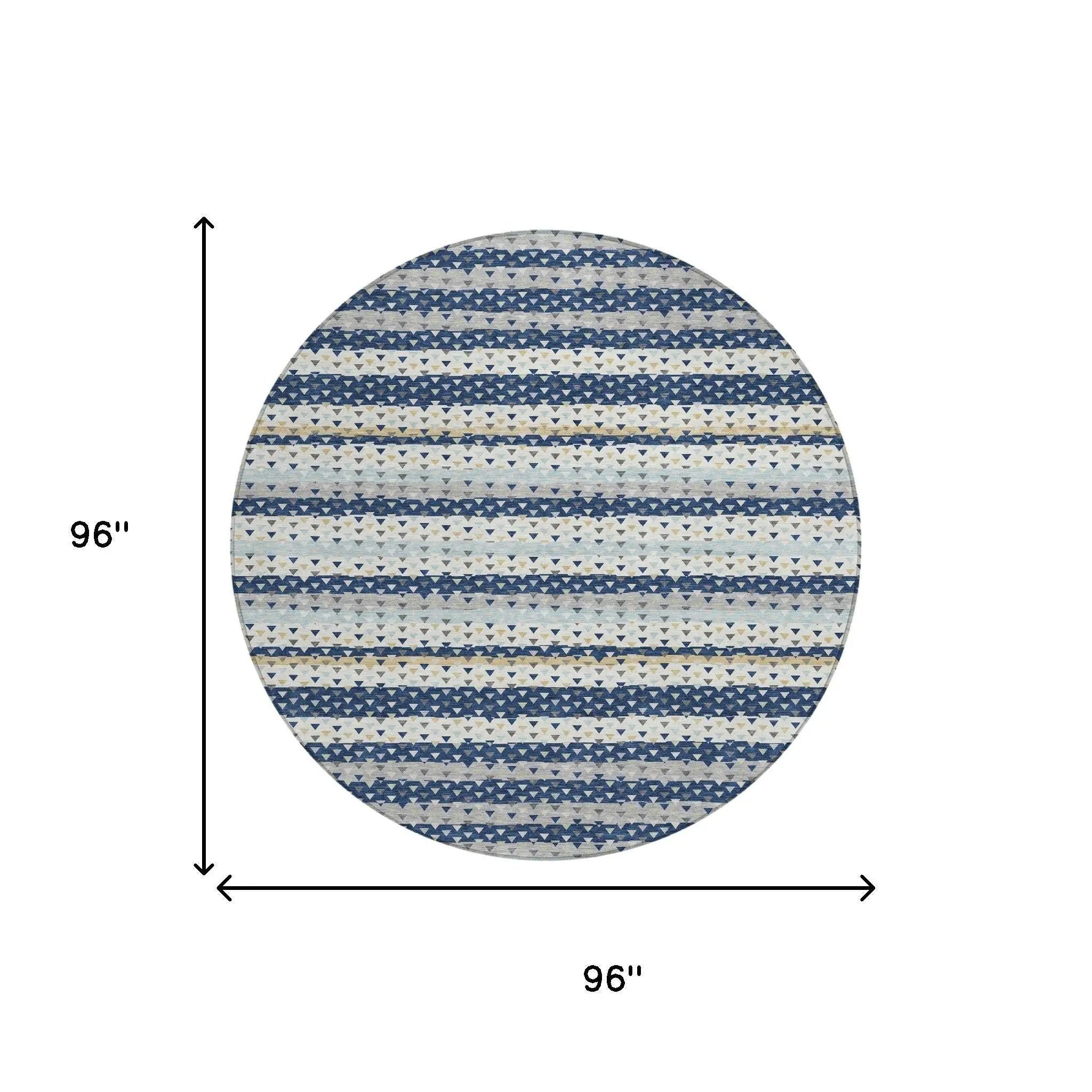 8' Navy Blue And Blue Round Striped Washable Indoor Outdoor Area Rug Homeroots Outdoor