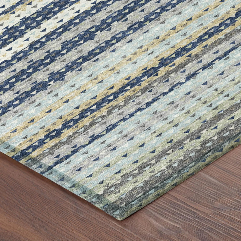 8' Navy Blue And Blue Round Striped Washable Indoor Outdoor Area Rug Homeroots Outdoor