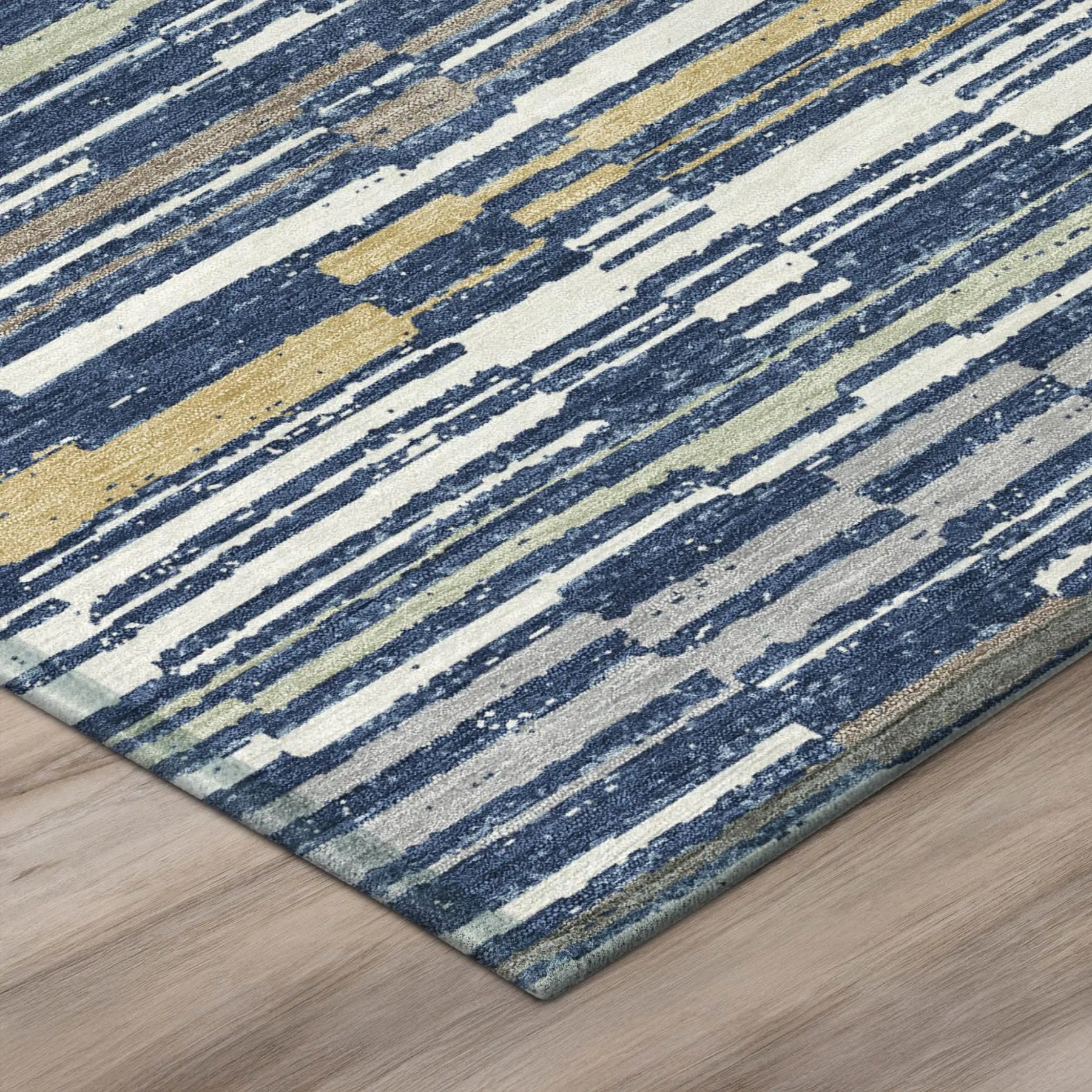 8' Navy Blue And Blue Round Striped Washable Indoor Outdoor Area Rug Homeroots Outdoor