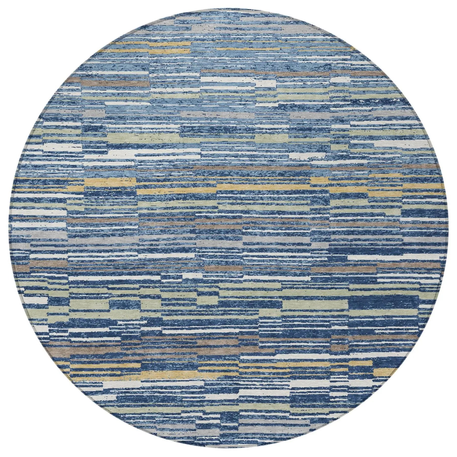 8' Navy Blue And Blue Round Striped Washable Indoor Outdoor Area Rug Homeroots Outdoor