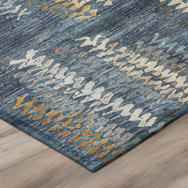 8' Navy Blue And Blue Round Striped Washable Indoor Outdoor Area Rug Homeroots Outdoor