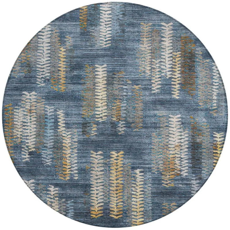8' Navy Blue And Blue Round Striped Washable Indoor Outdoor Area Rug Homeroots Outdoor