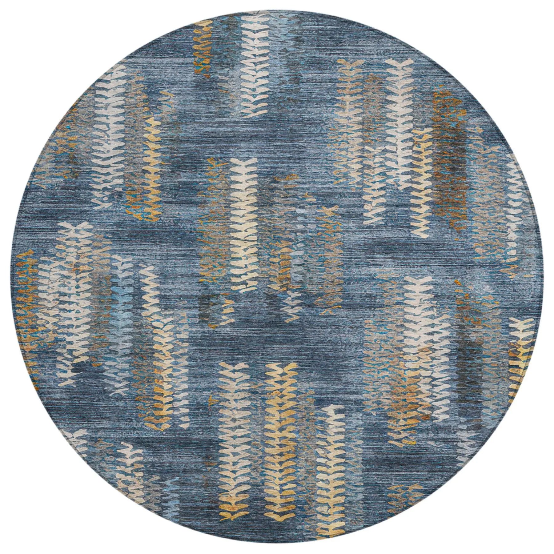 8' Navy Blue And Blue Round Striped Washable Indoor Outdoor Area Rug Homeroots Outdoor