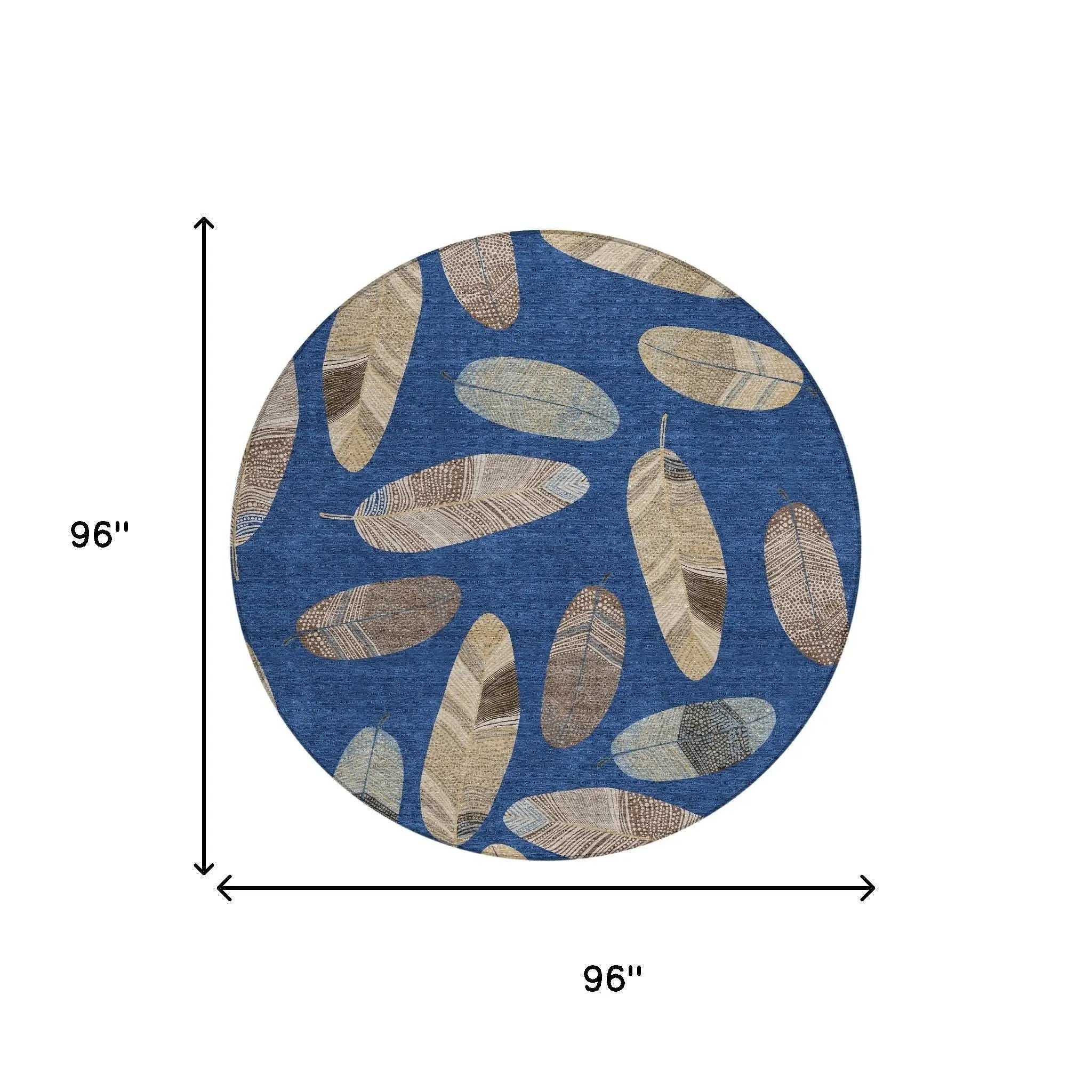8' Navy Blue And Brown Round Botanical Leaves Washable Indoor Outdoor Area Rug Homeroots Outdoor