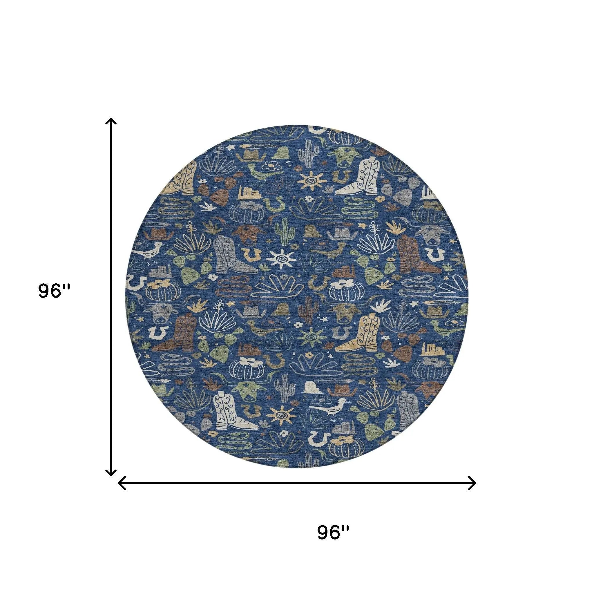 8' Navy Blue And Brown Round Cactus Washable Indoor Outdoor Area Rug Homeroots Outdoor