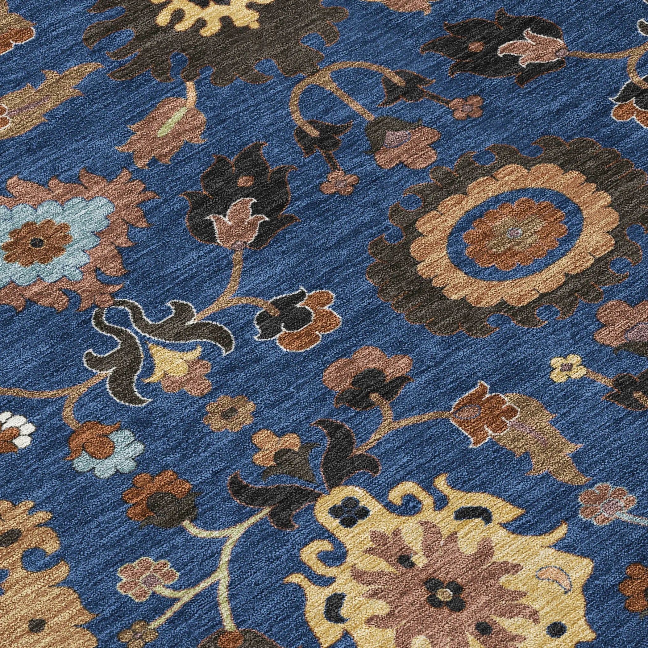 8' Navy Blue And Copper Round Floral Medallion Washable Indoor Outdoor Area Rug Homeroots Outdoor