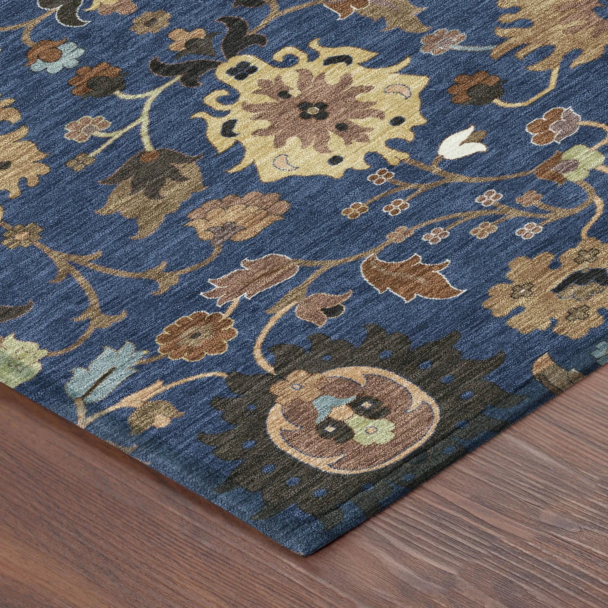 8' Navy Blue And Copper Round Floral Medallion Washable Indoor Outdoor Area Rug Homeroots Outdoor