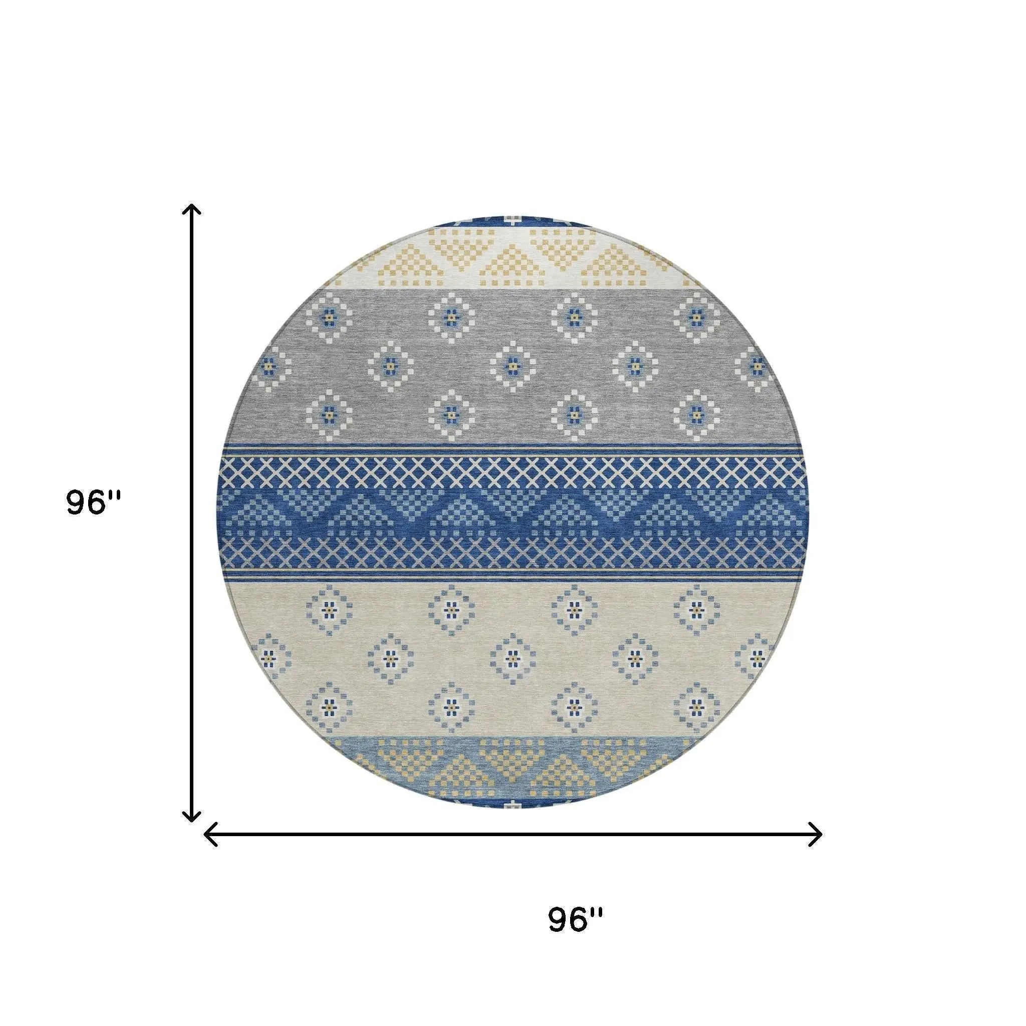 8' Navy Blue And Copper Round Striped Washable Indoor Outdoor Area Rug Homeroots Outdoor