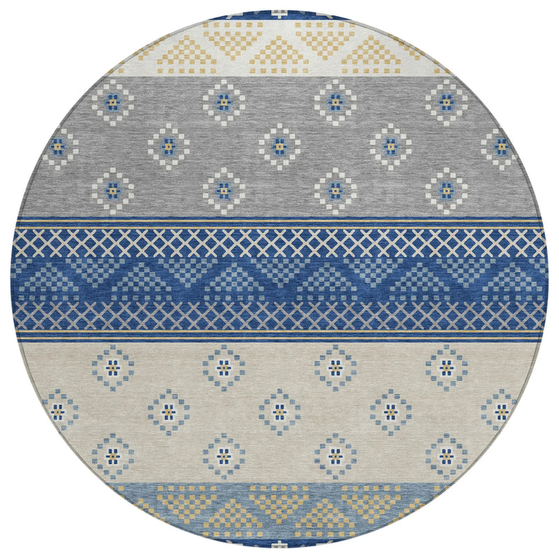 8' Navy Blue And Copper Round Striped Washable Indoor Outdoor Area Rug Homeroots Outdoor