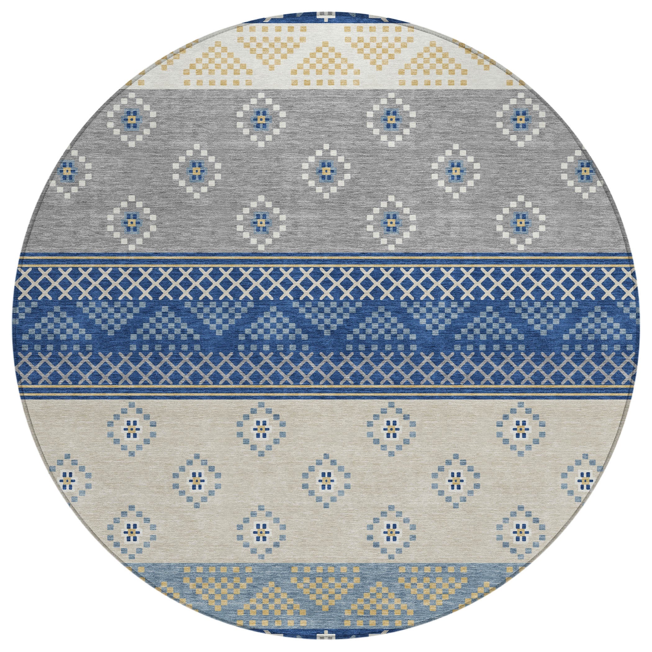 8' Navy Blue And Copper Round Striped Washable Indoor Outdoor Area Rug Homeroots Outdoor