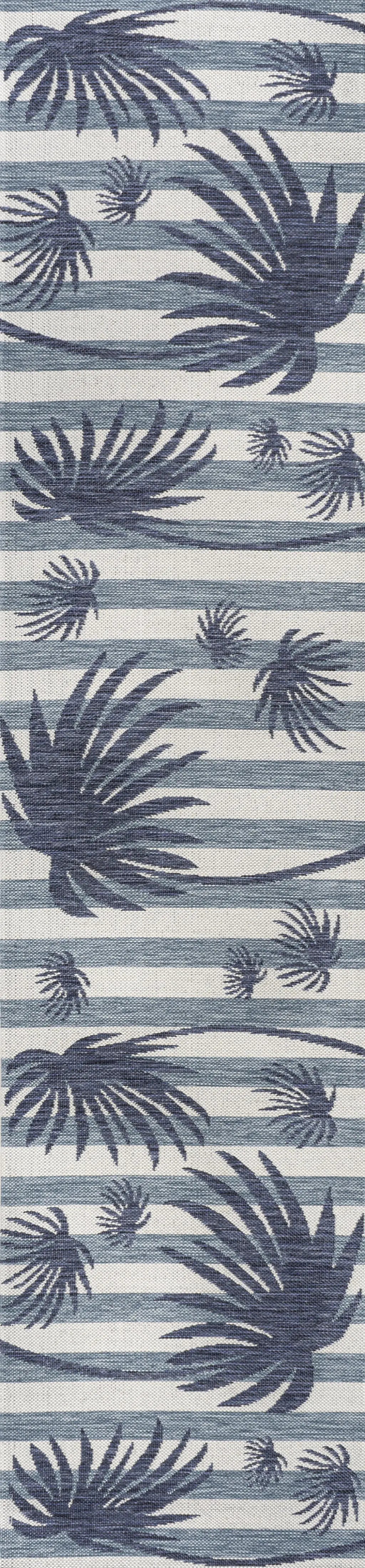 8' Navy Blue And Cream Floral Indoor Outdoor Runner Rug Homeroots Outdoor
