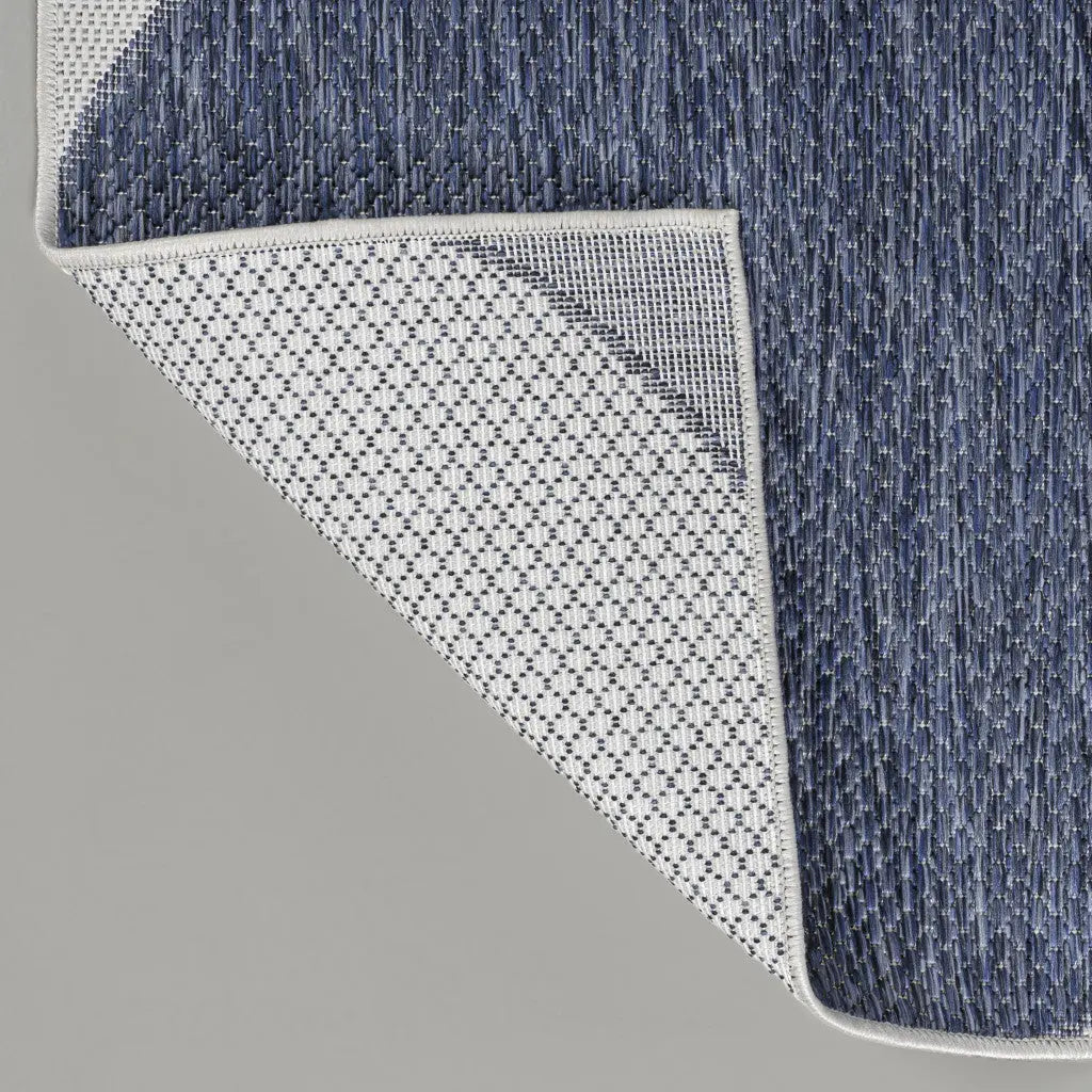 8' Navy Blue And Cream Geometric Indoor Outdoor Runner Rug Homeroots Outdoor